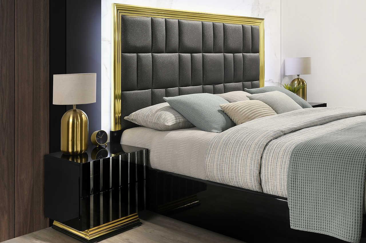 Lila Black Gold Upholstered Bedroom Set - Ella Furniture
