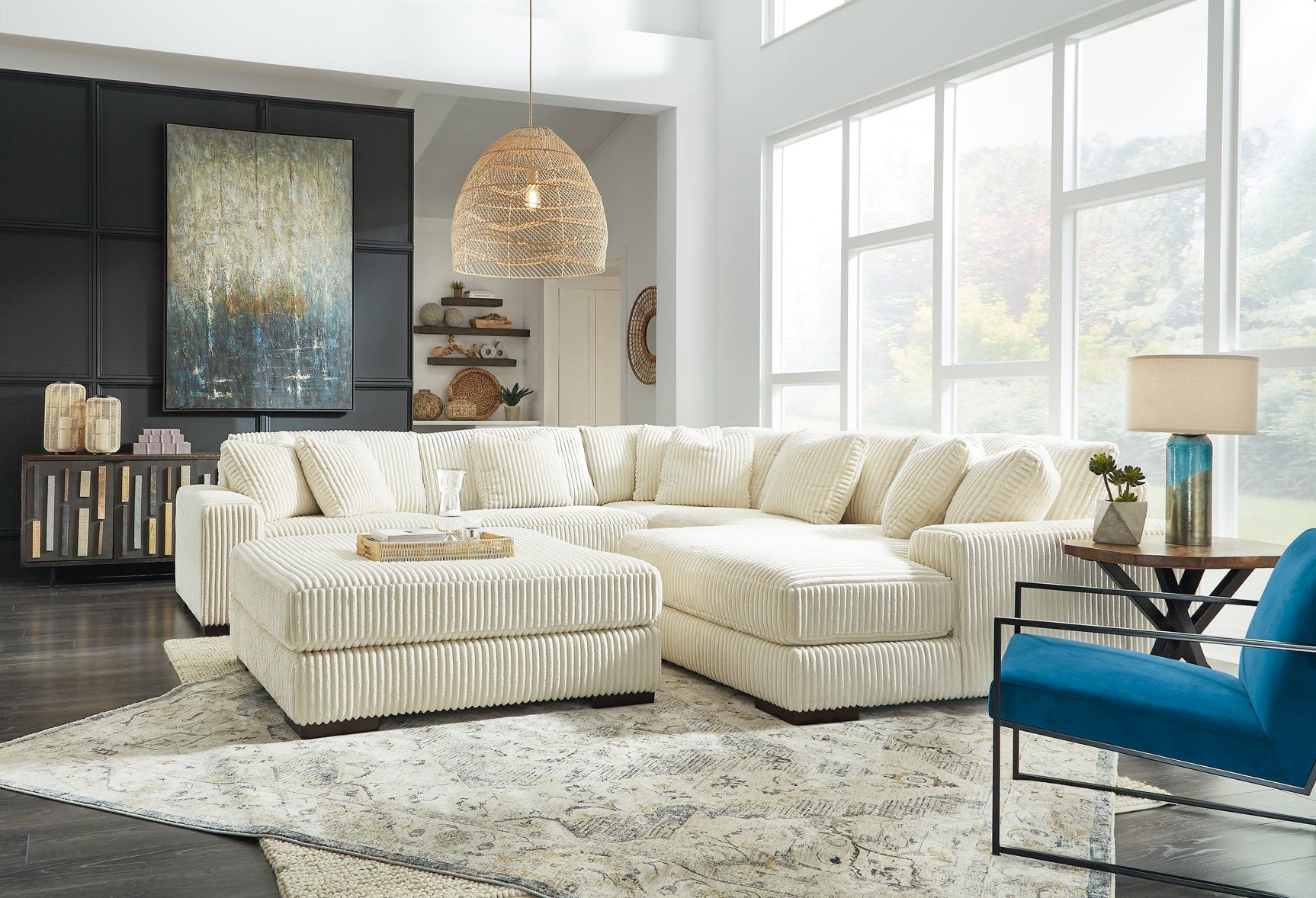 Lindyn Ivory 5-Piece Sectional With Ottoman PKG014506 - 21104S7 | 2110408 - Ella Furniture