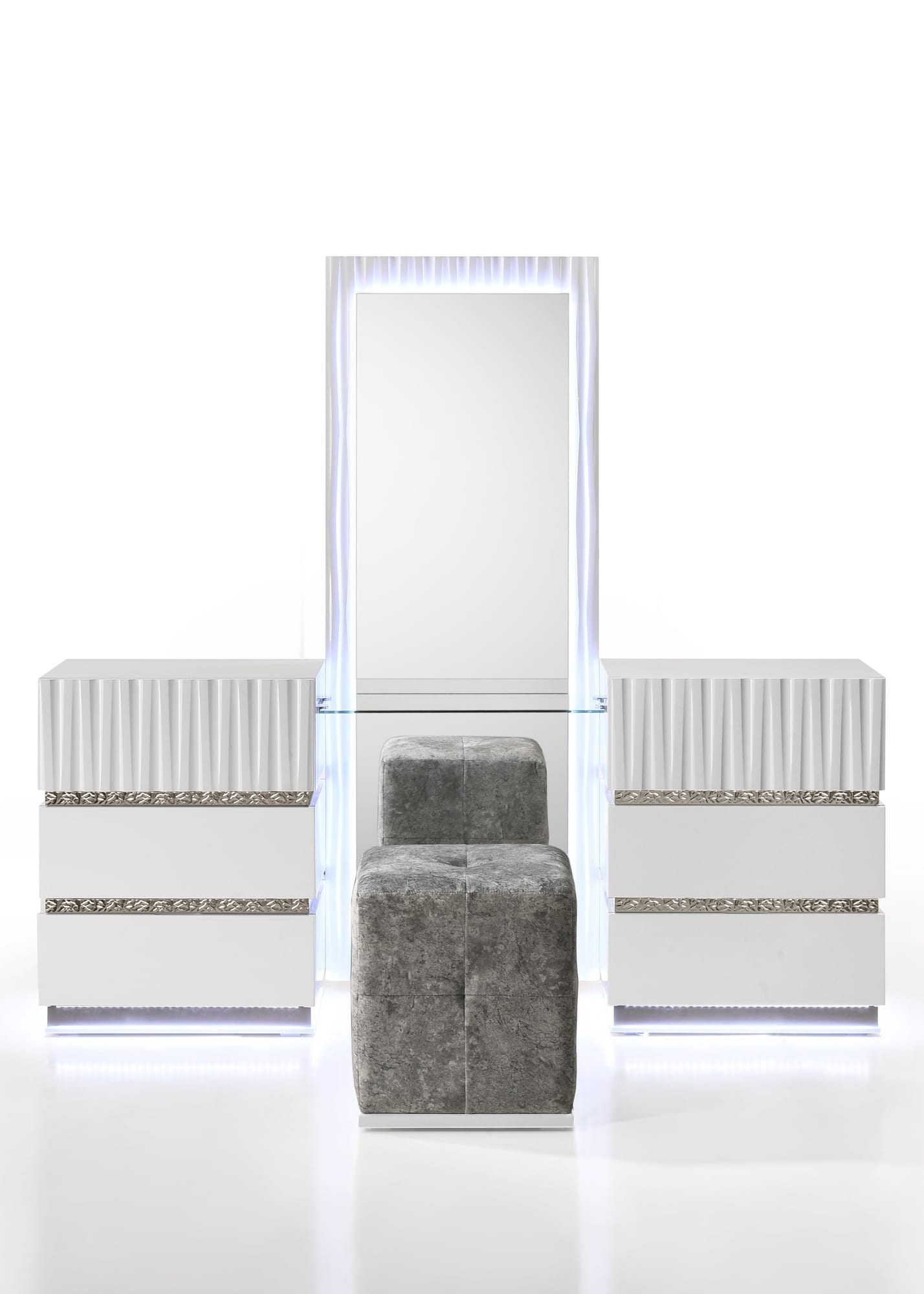 Lisbon White Contemporary Bedroom Set with Cool LED view 4