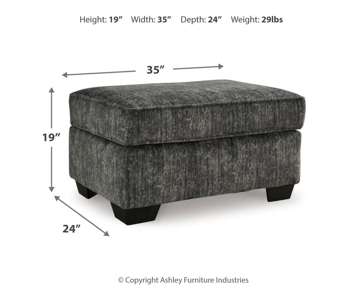 Lonoke Gunmetal Chair And Ottoman - Ella Furniture
