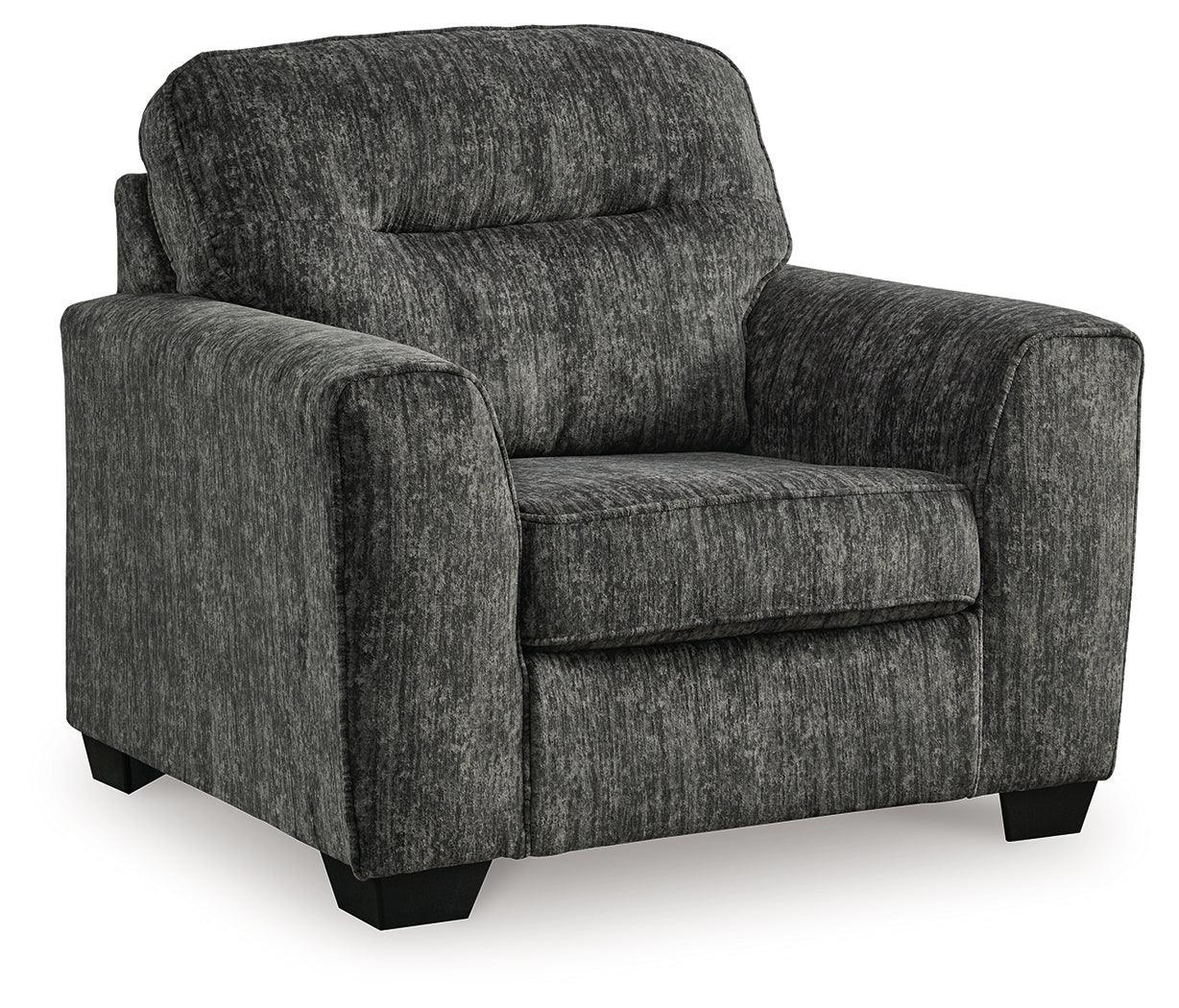 Lonoke Gunmetal Chair And Ottoman - Ella Furniture