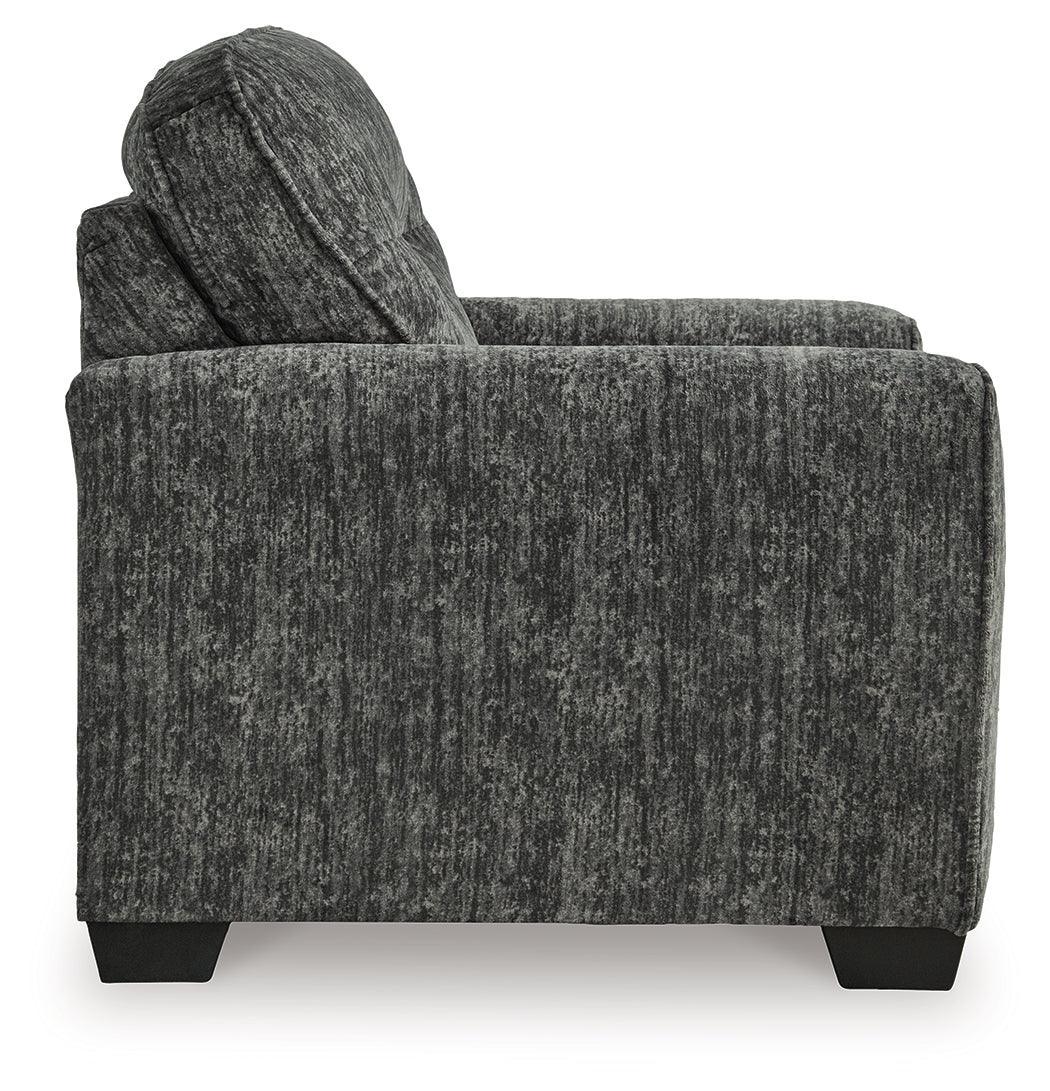Lonoke Gunmetal Chair And Ottoman - Ella Furniture
