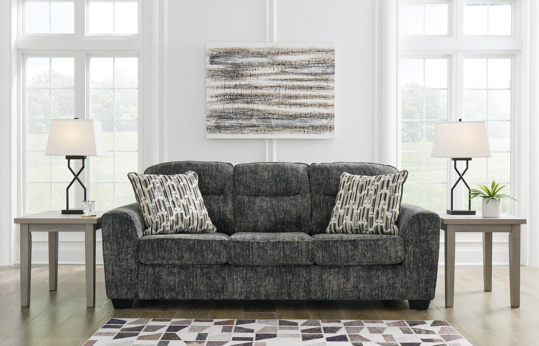 Lonoke Gunmetal Sofa, Loveseat, Chair And Ottoman - Ella Furniture