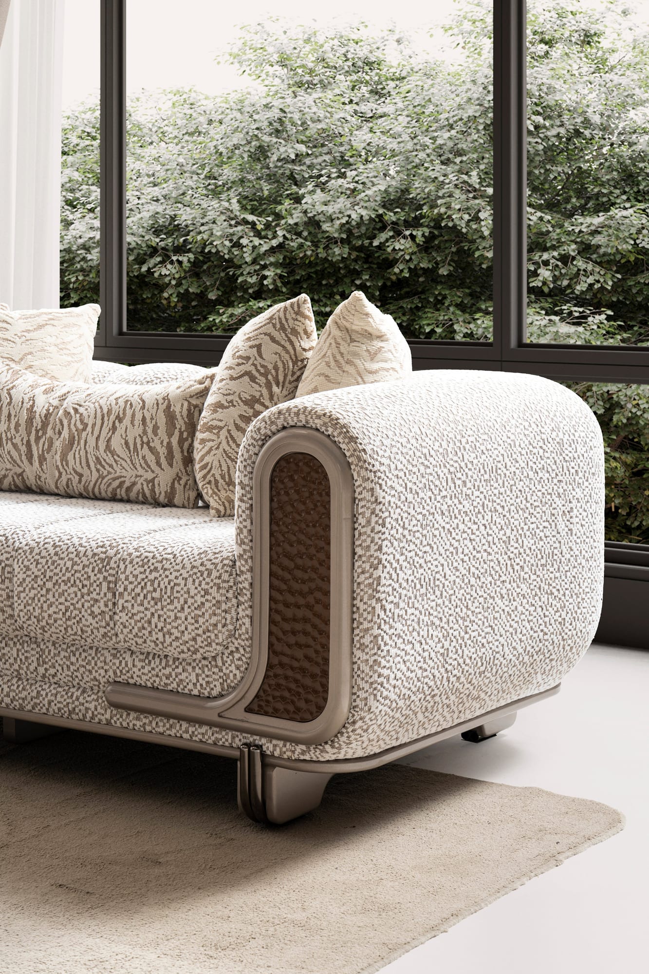 Lora Sofa, Loveseat, and Chair Set with Curved Wood-Trimmed Arms view 11