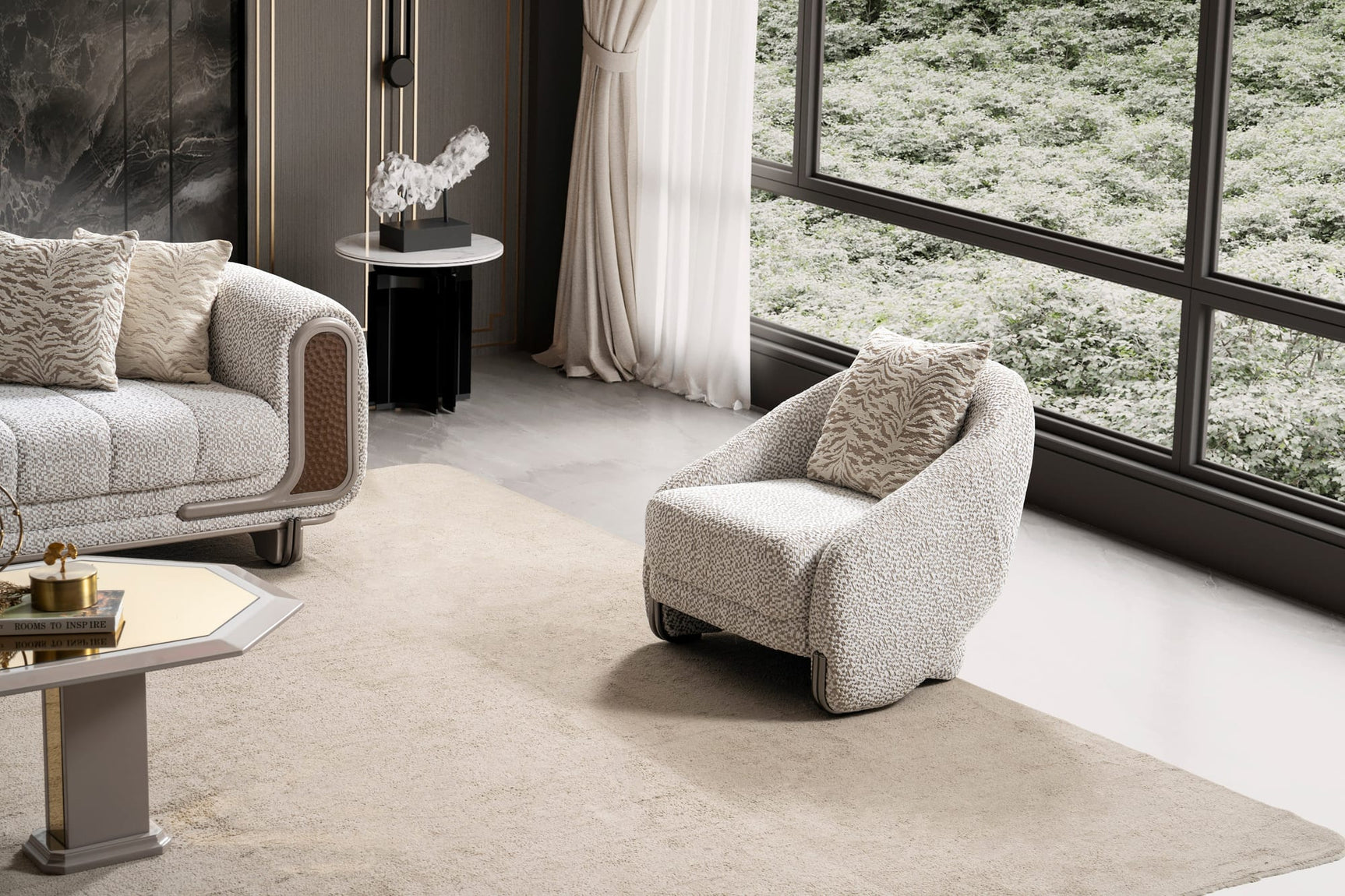Lora Sofa, Loveseat, and Chair Set with Curved Wood-Trimmed Arms view 20