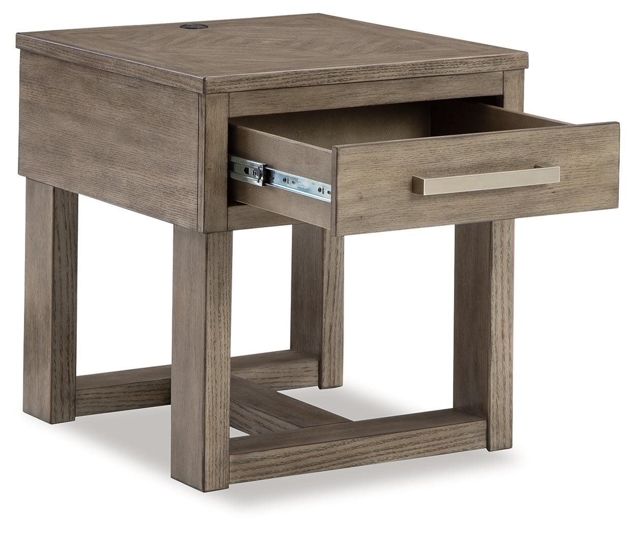 Loyaska Grayish Brown/White End Table - Ella Furniture