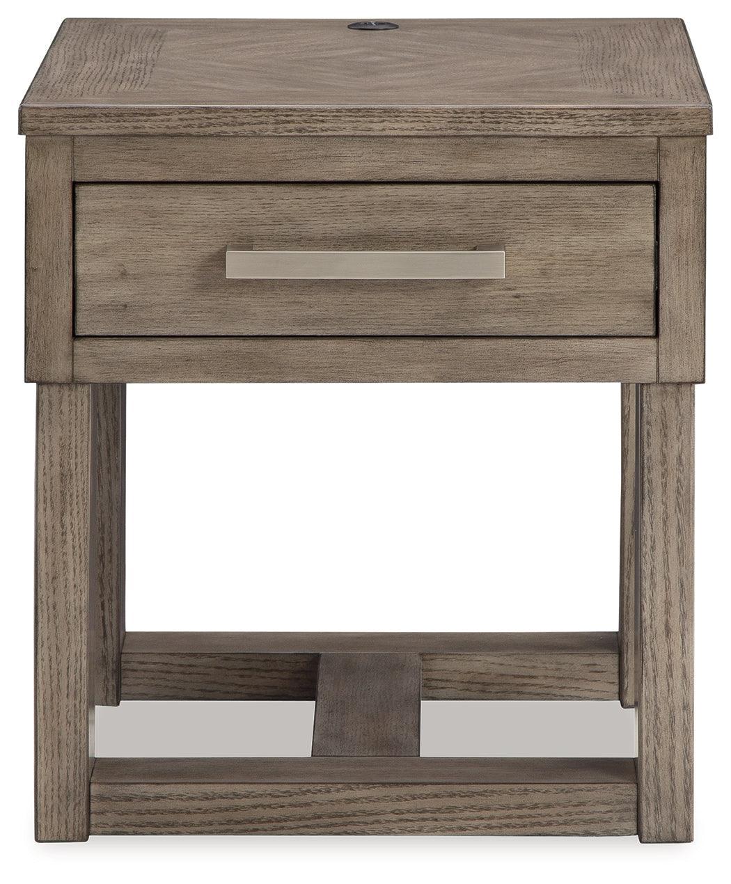 Loyaska Grayish Brown/White End Table - Ella Furniture