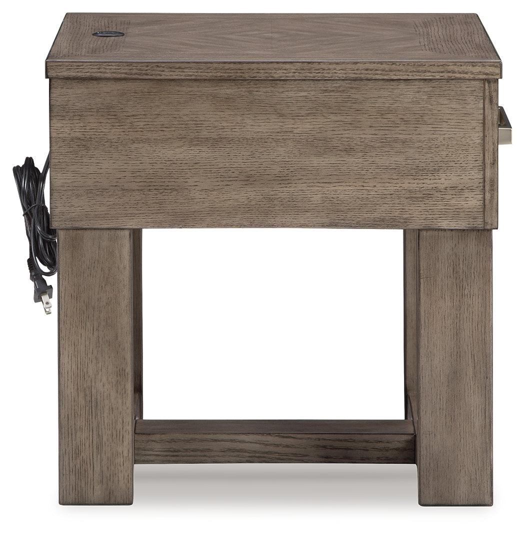 Loyaska Grayish Brown/White End Table - Ella Furniture