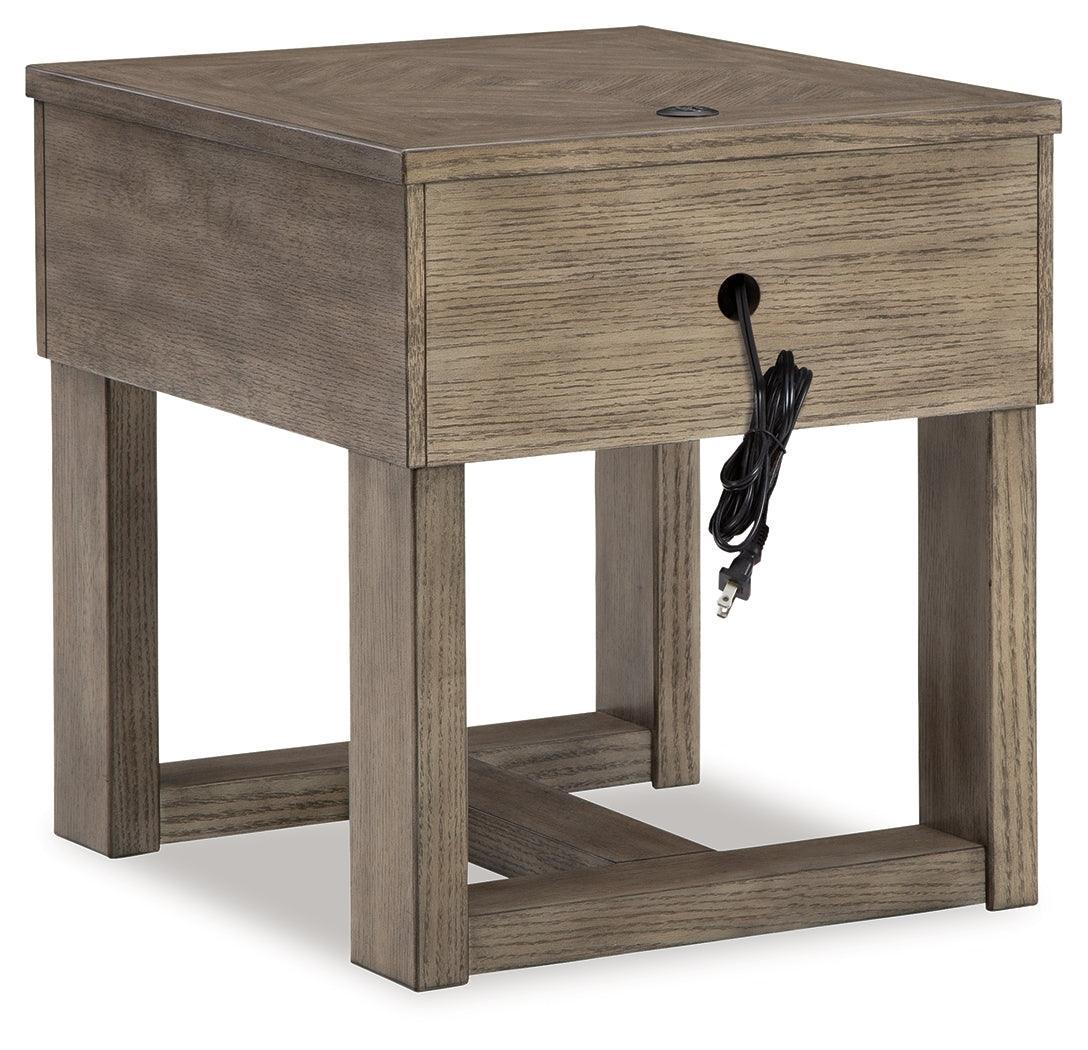 Loyaska Grayish Brown/White End Table - Ella Furniture
