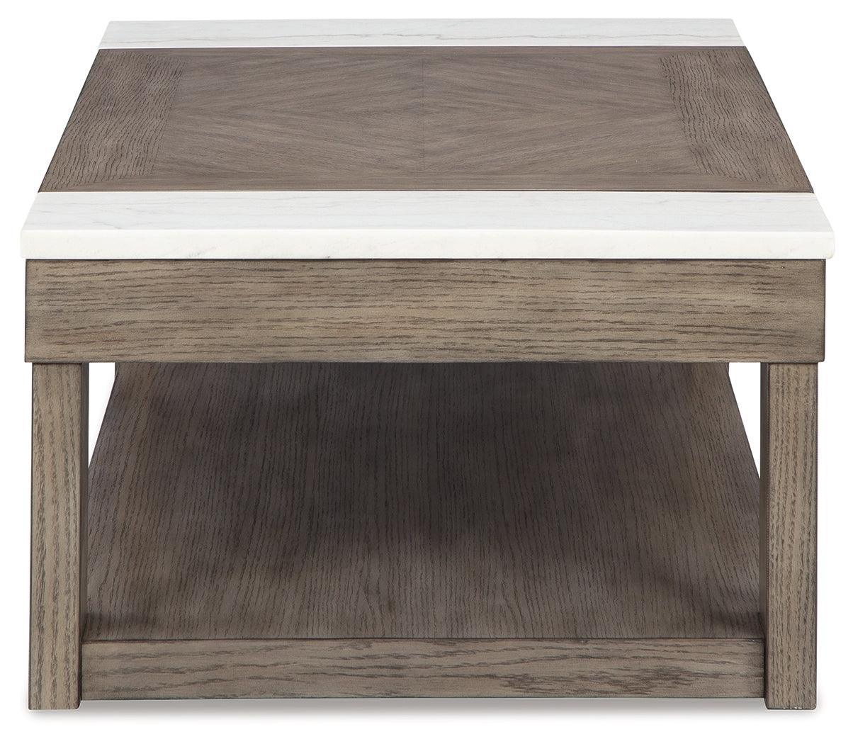 Loyaska Grayish Brown/White Lift-Top Coffee Table - Ella Furniture