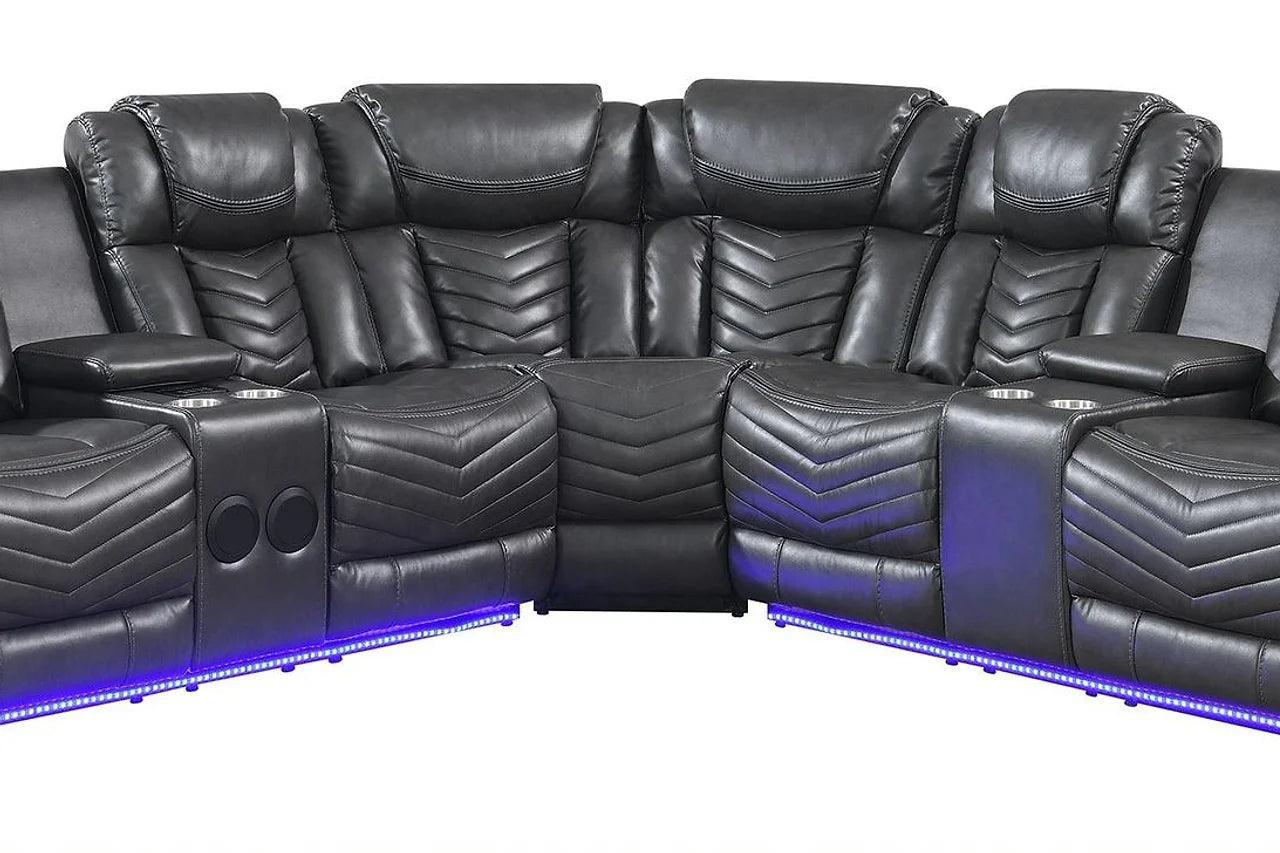 Lucky Charm Grey Contemporary Wood, Engineered Wood Faux Leather Upholstered Sectional - Ella Furniture