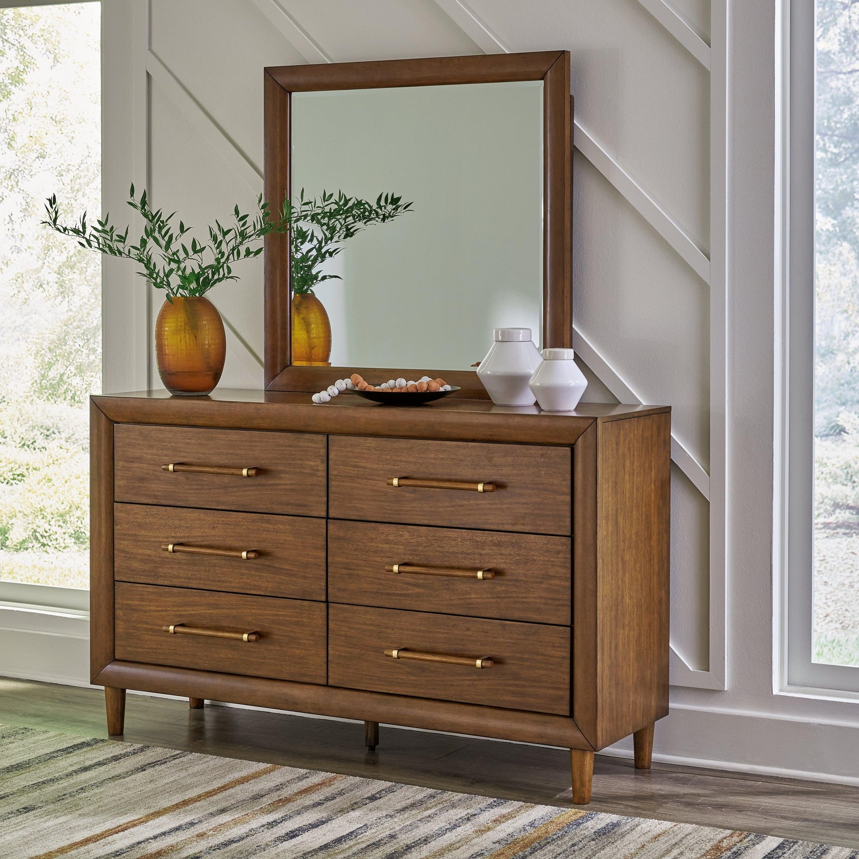 Lyncott Brown Dresser And Mirror - Ella Furniture