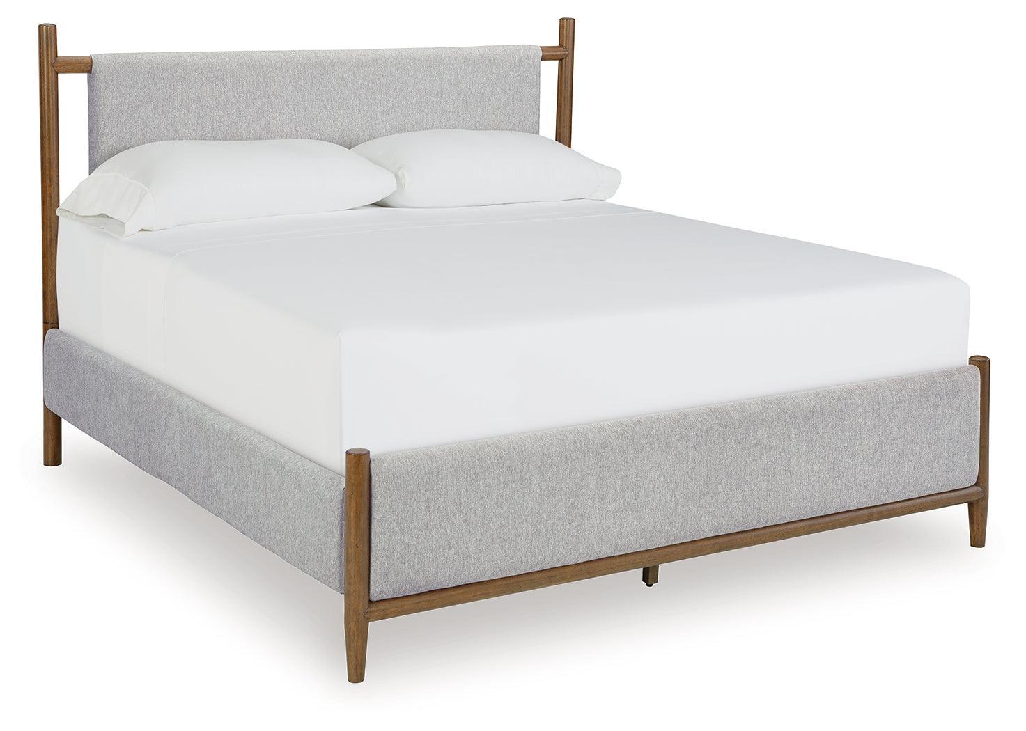 Lyncott Brown Queen Upholstered Panel Bed - Ella Furniture