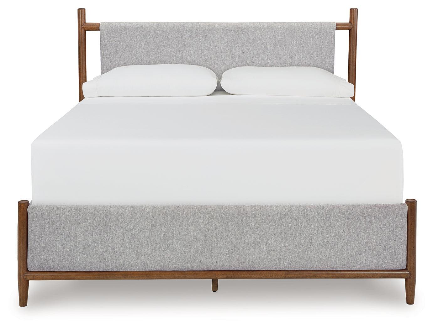Lyncott Brown Queen Upholstered Panel Bed - Ella Furniture