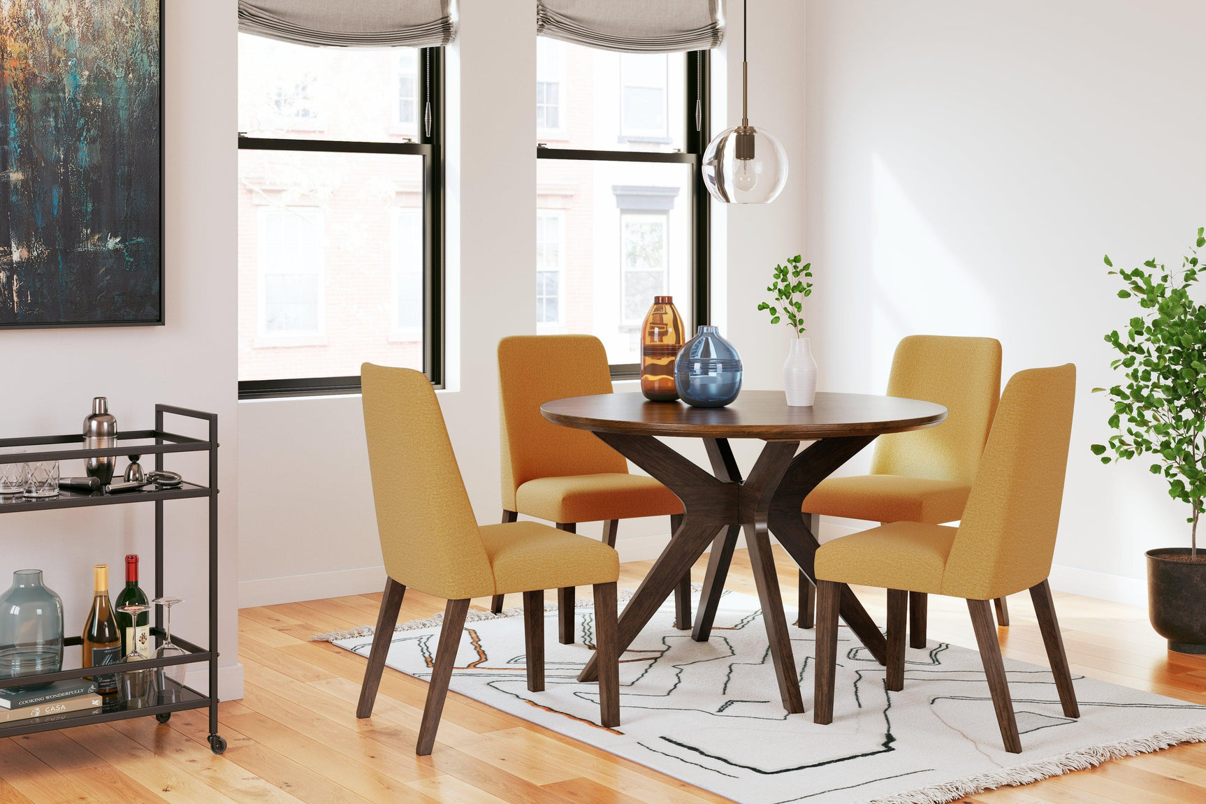 Lyncott Mustard/brown Dining Table And 4 Chairs PKG015477 - D615-15 | D615-04 | D615-04 - Ella Furniture