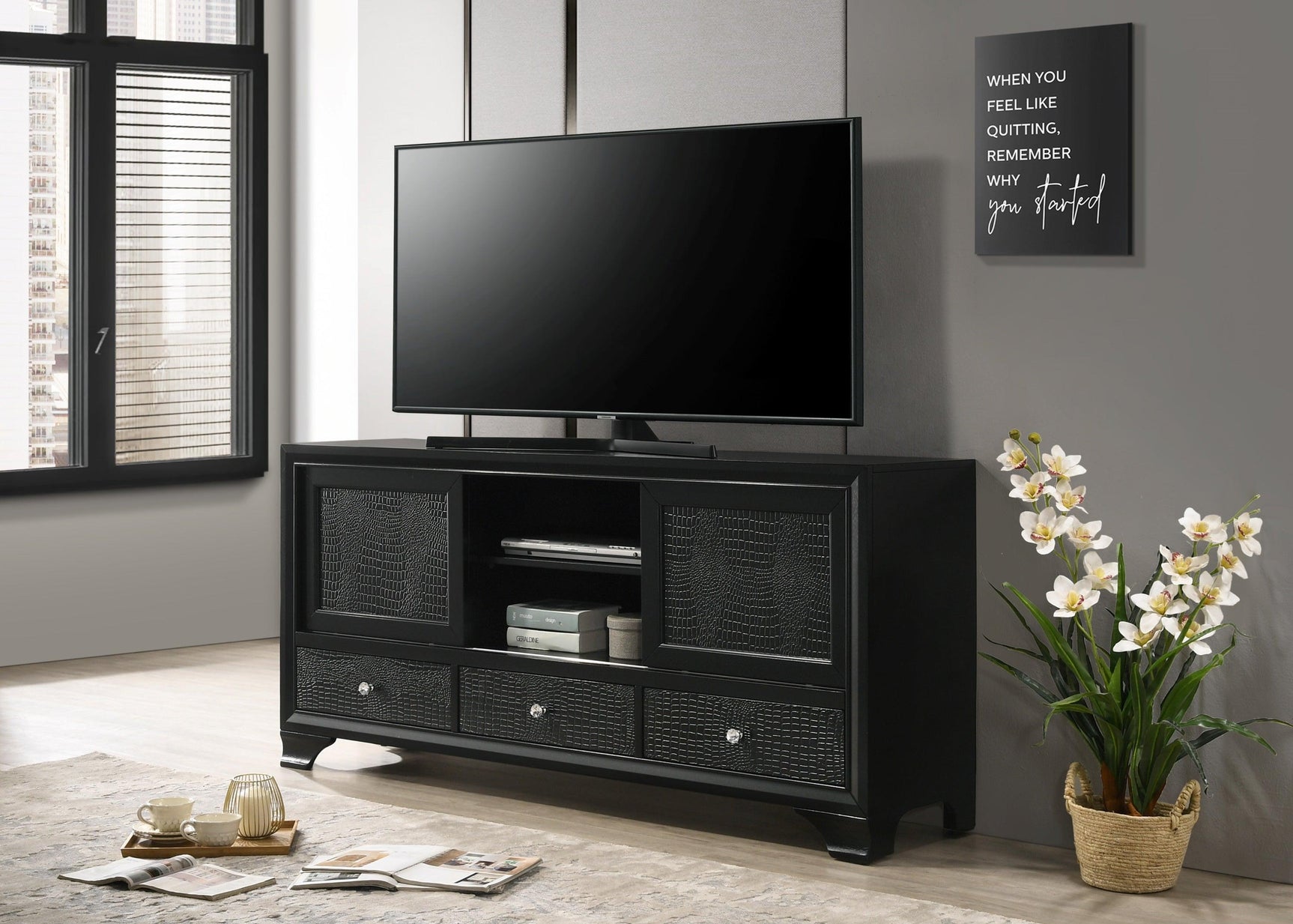 Lyssa Black Modern Contemporary Solid Wood Storage TV Stand - Ella Furniture