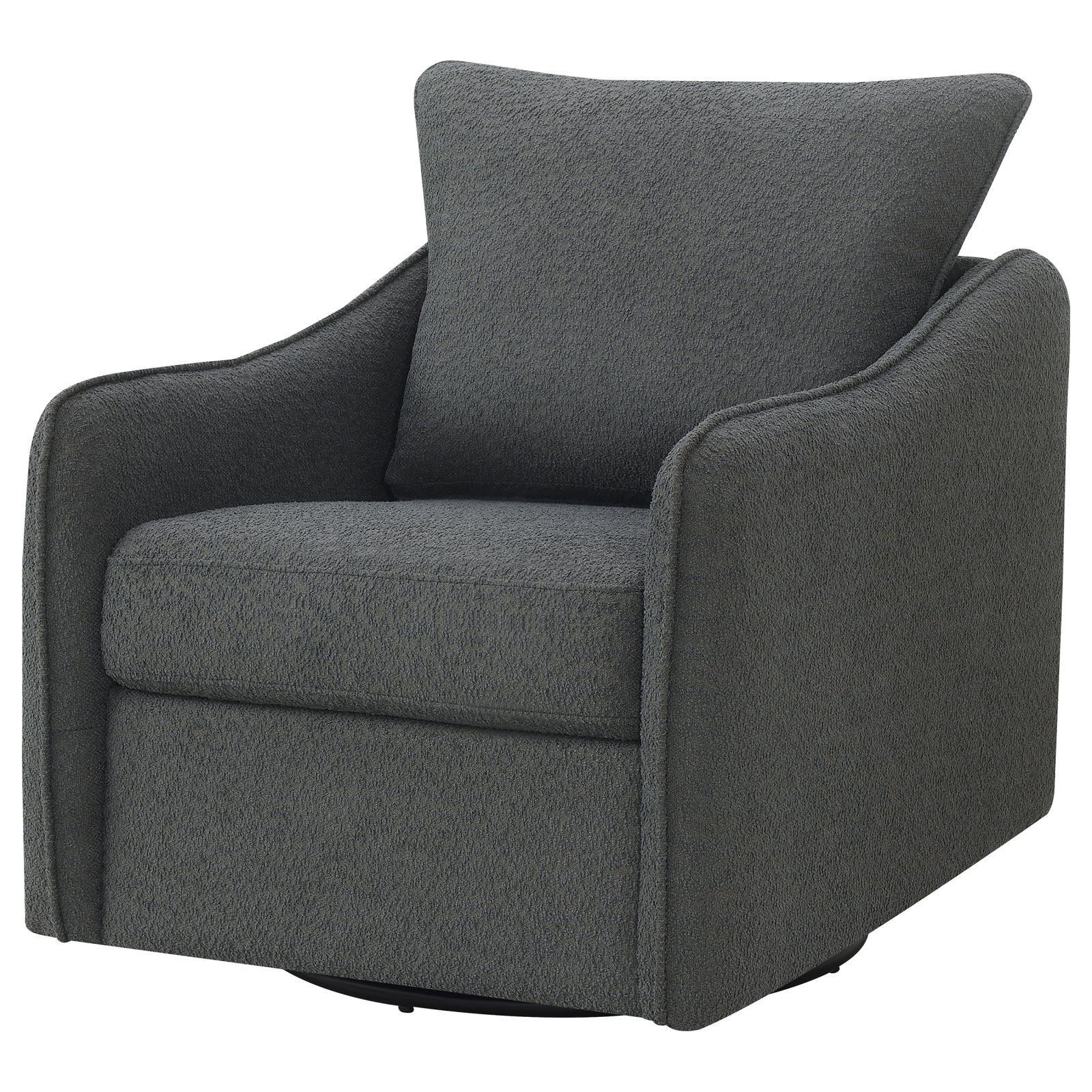 Madia Boucle Upholstered Swivel Glider Chair Charcoal Grey 903393 - Ella Furniture