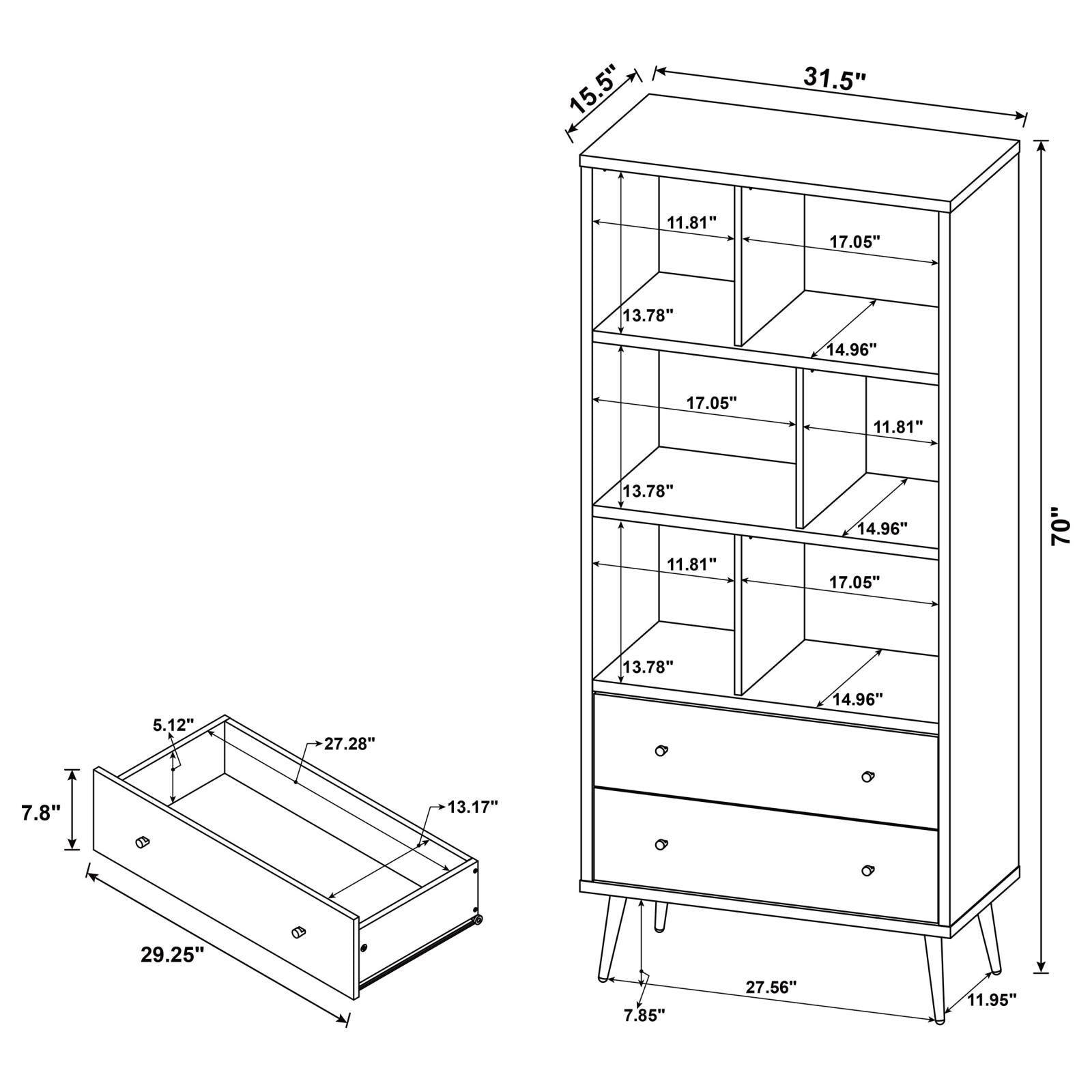 Maeve 3-Shelf Engineered Wood Bookcase With Drawers Antique Pine And Grey 801923 - Ella Furniture
