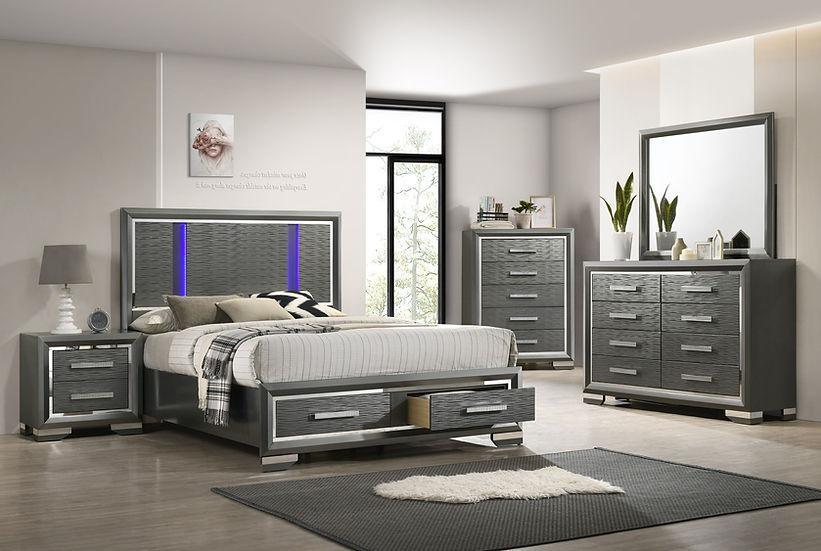 Maisy Gray LED Bedroom Set - Ella Furniture
