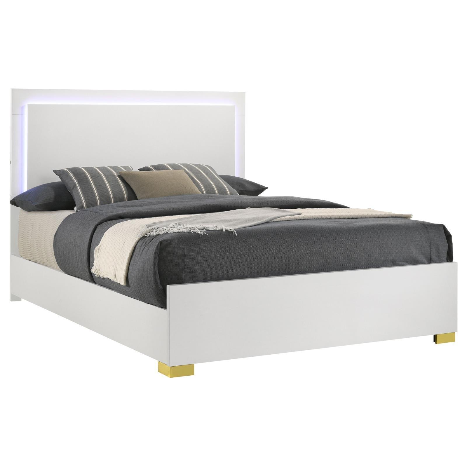Marceline Eastern King Bed With LED Headboard White 222931Ke - Ella Furniture