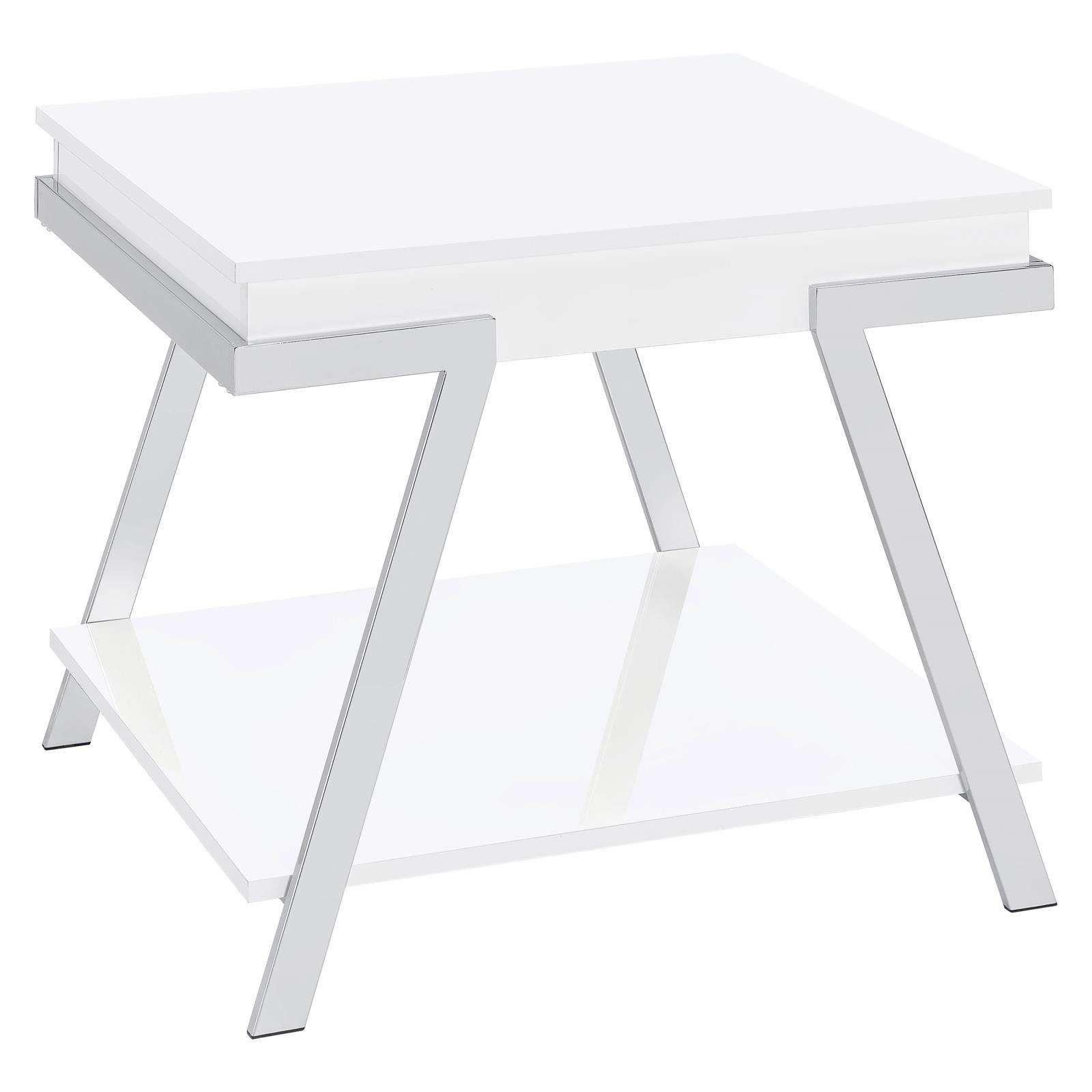 Marcia Wood Rectangular End Table White High Gloss And Chrome 708157 - Ella Furniture