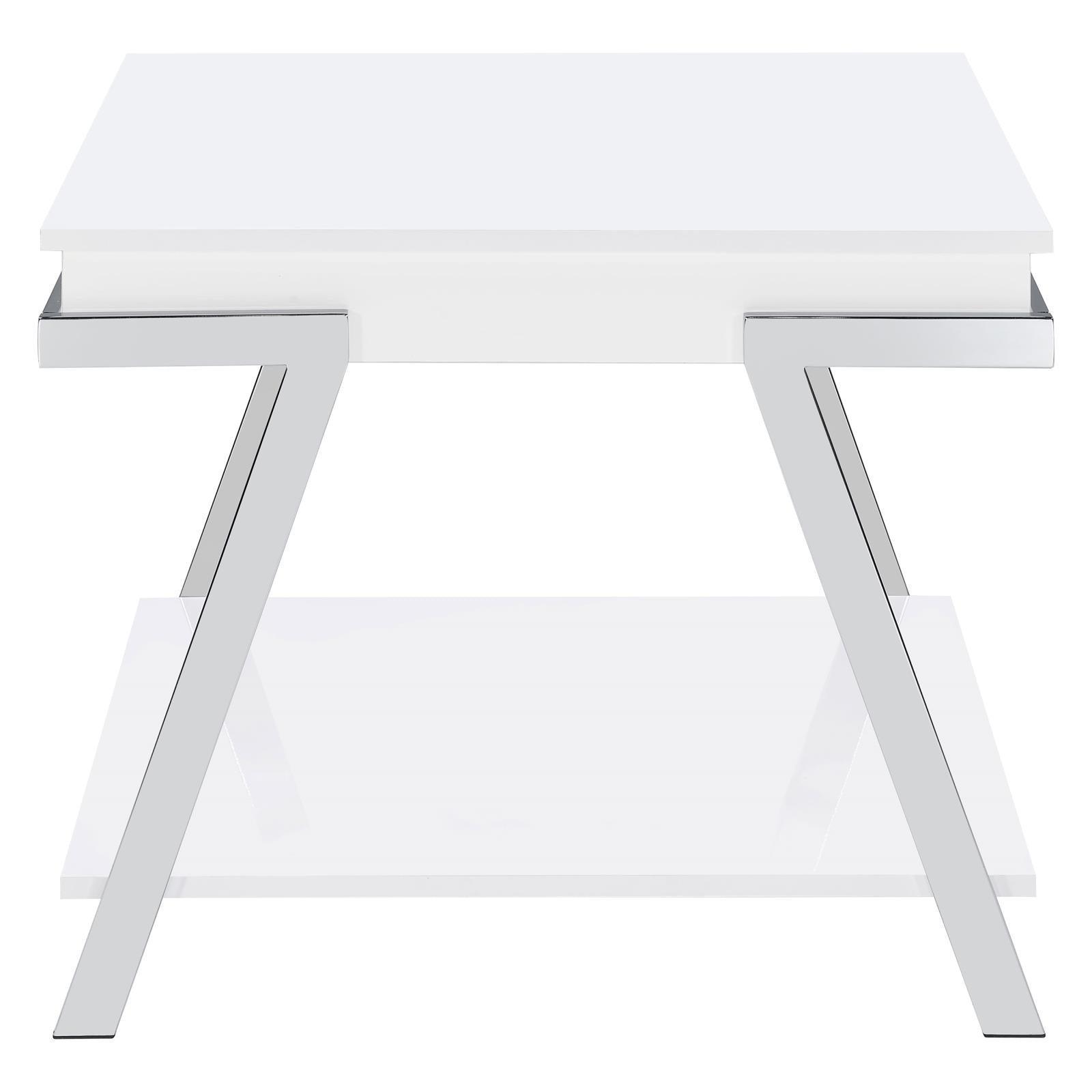 Marcia Wood Rectangular End Table White High Gloss And Chrome 708157 - Ella Furniture