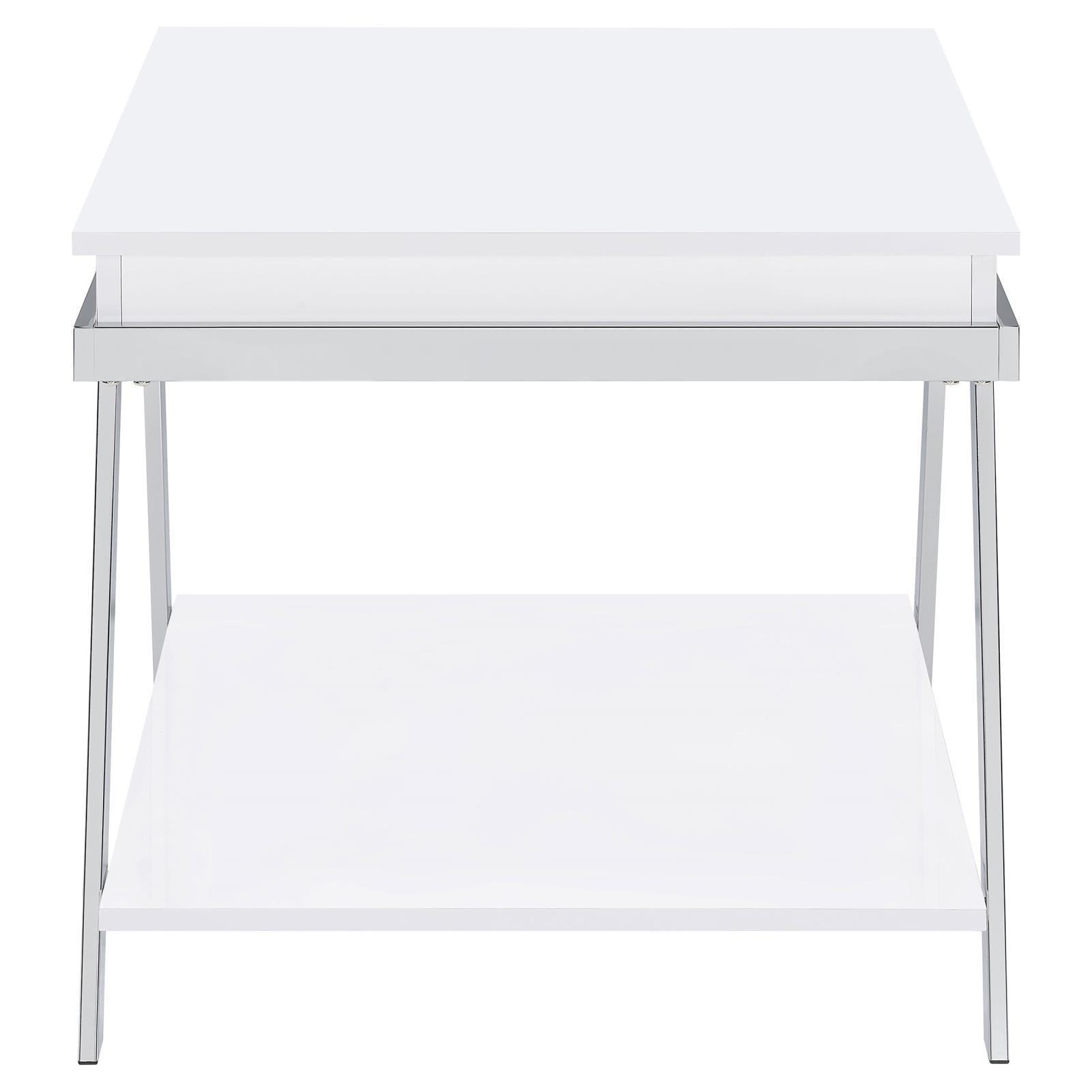 Marcia Wood Rectangular End Table White High Gloss And Chrome 708157 - Ella Furniture