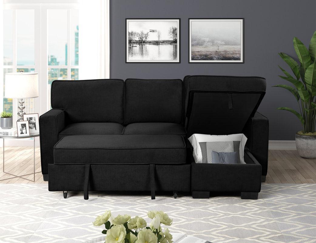 Marcos Black Sectional With Pull-Out Bed