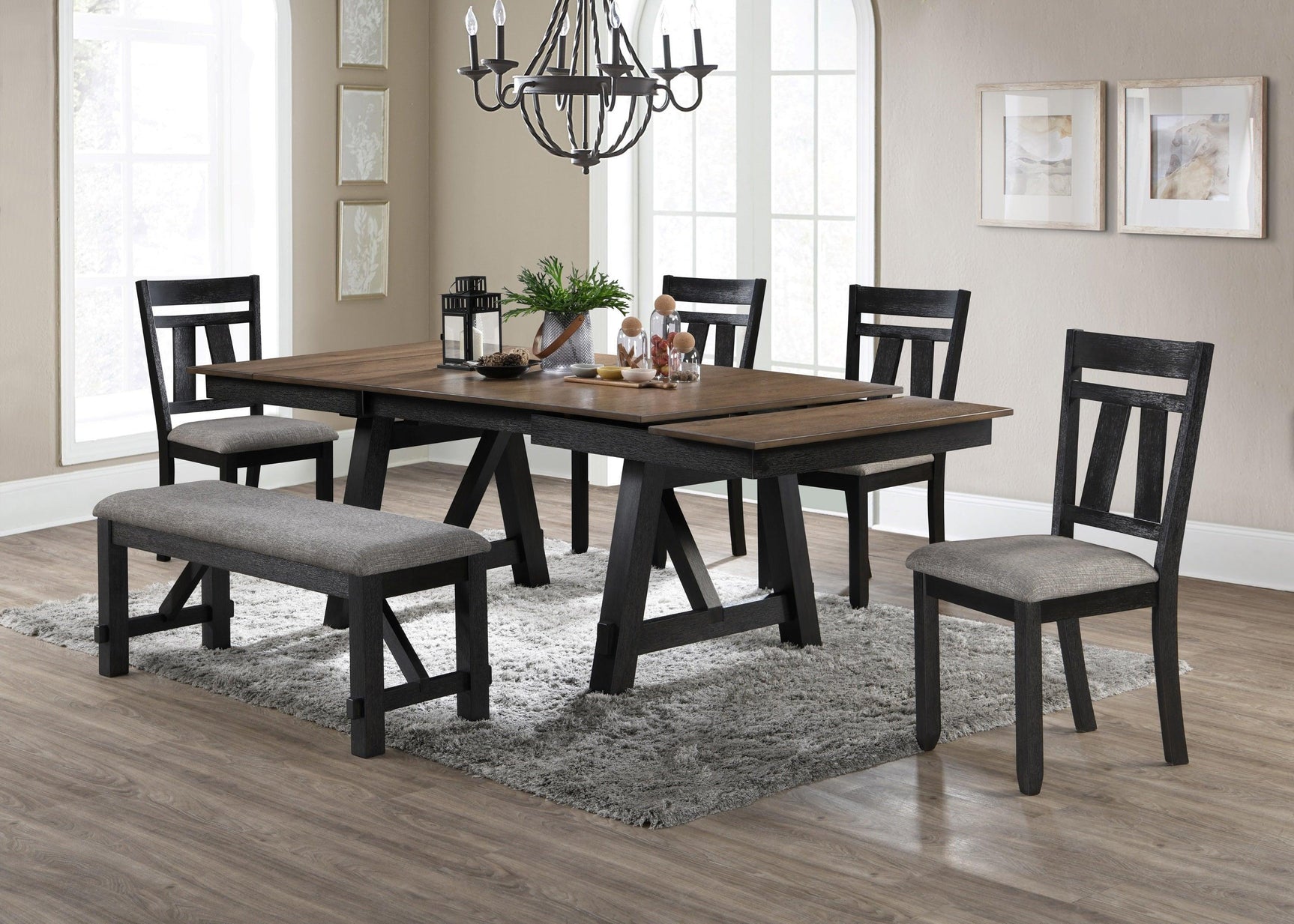 Maribelle Wheat Charcoal Modern Solid Wood And Veneers Fabric Upholstered Dining Room Set - Ella Furniture