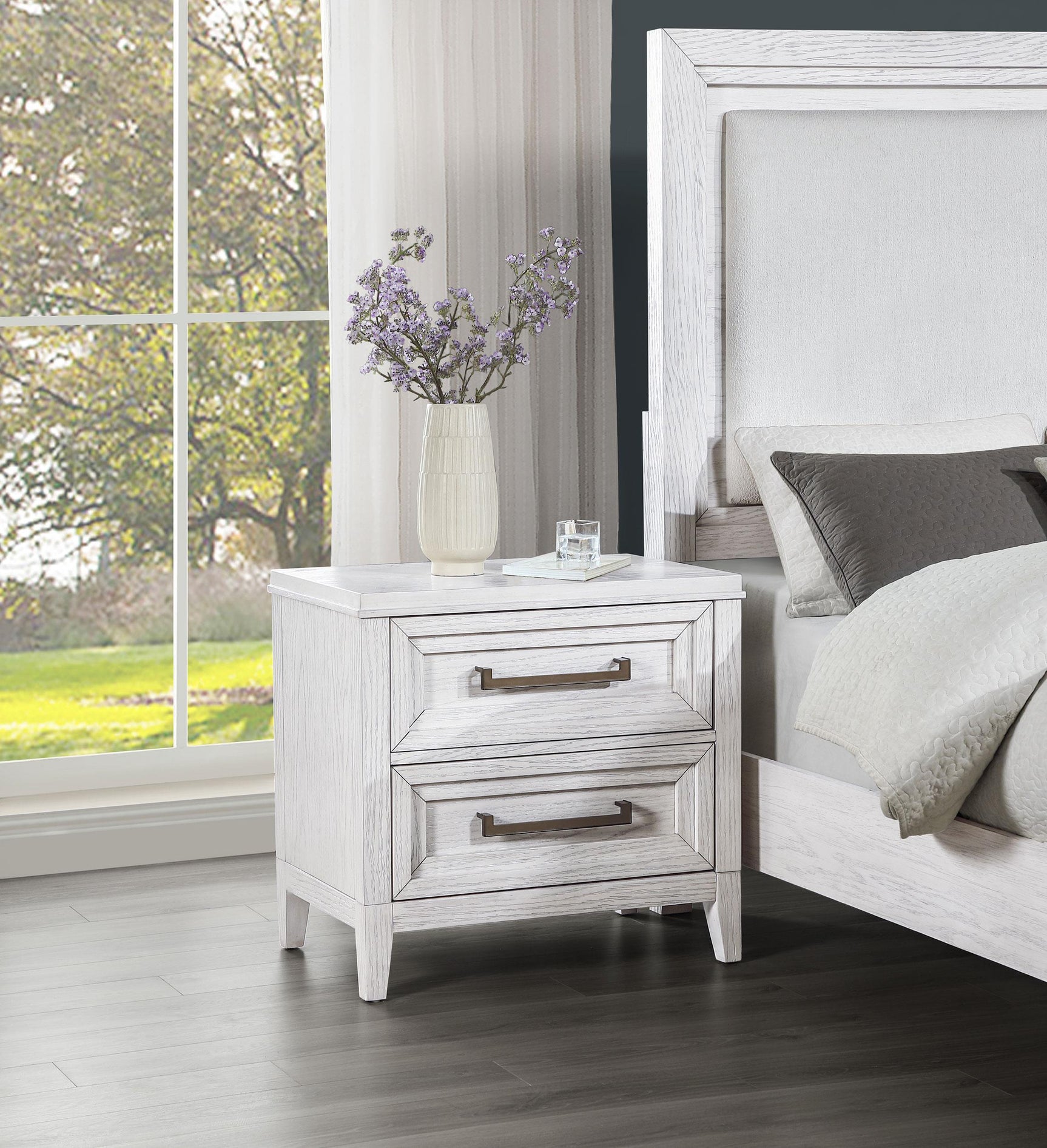 Marielle 2-drawer Nightstand Bedside Table Distressed White 224842 - Ella Furniture