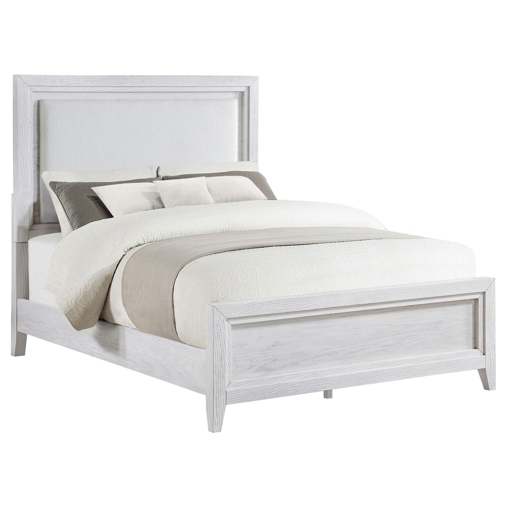 Marielle Queen Upholstered LED Panel Bed Distressed White 224841Q - Ella Furniture