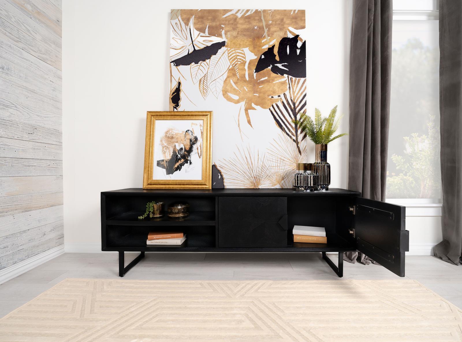 Marsden 2-Door Wood 70" Tv Stand Charcoal Black 703003 - Ella Furniture