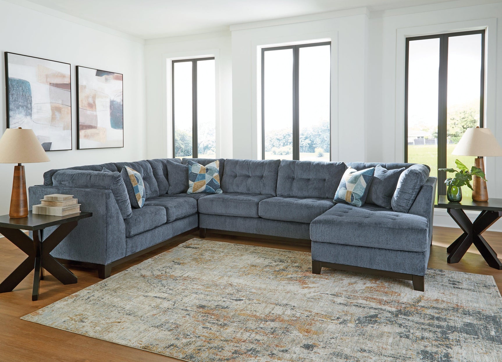 Maxon Place Navy 3-Piece Sectional with Chaise - Ella Furniture