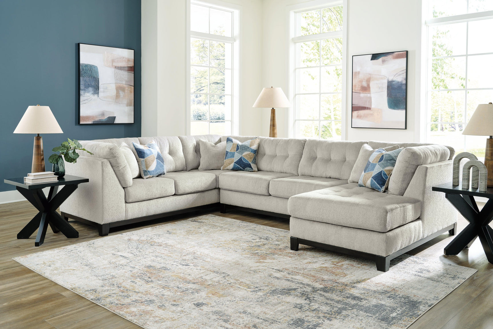 Maxon Place Stone 3-Piece Sectional with Chaise - Ella Furniture