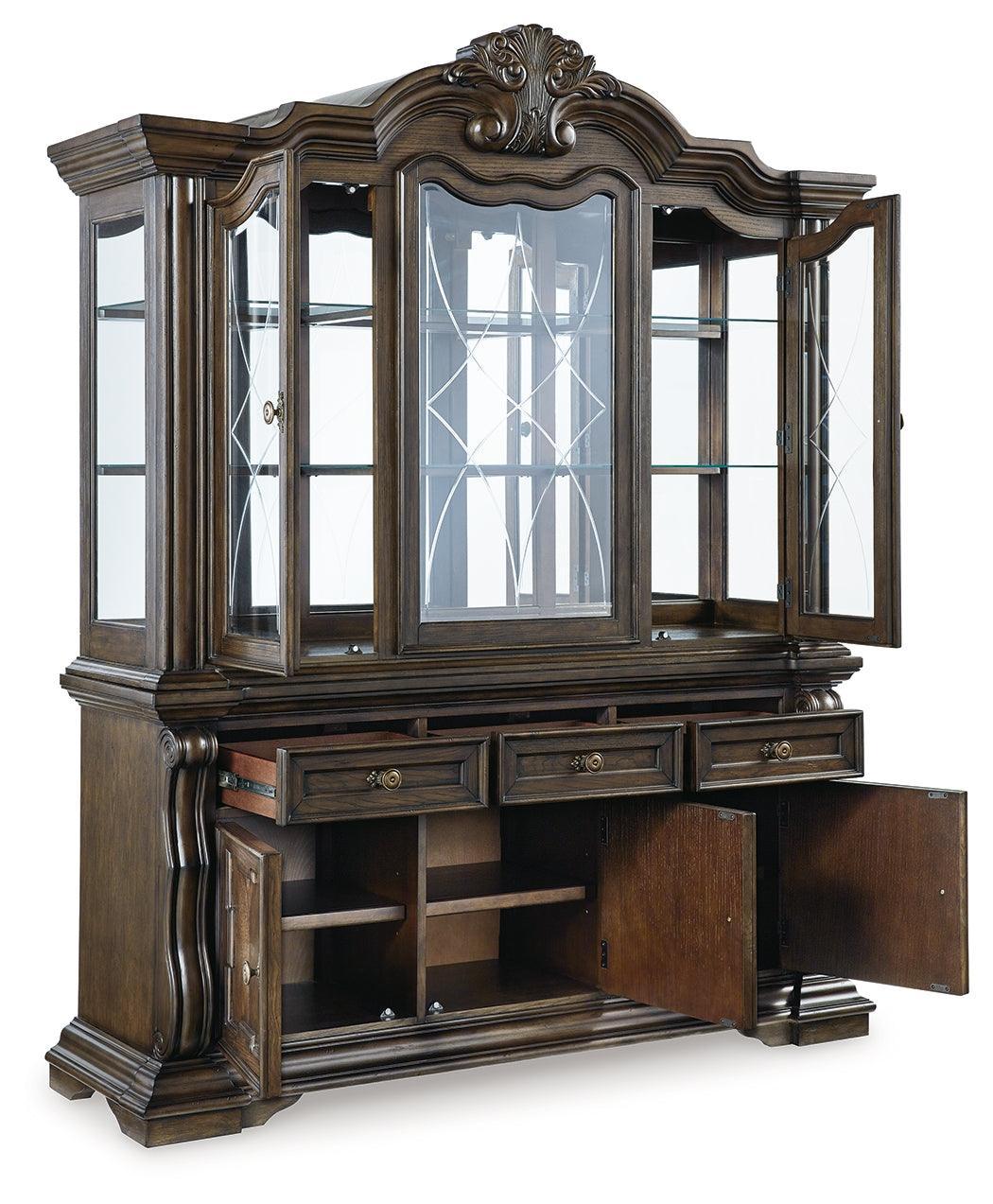 Maylee Dark Brown Dining Buffet and Hutch - Ella Furniture