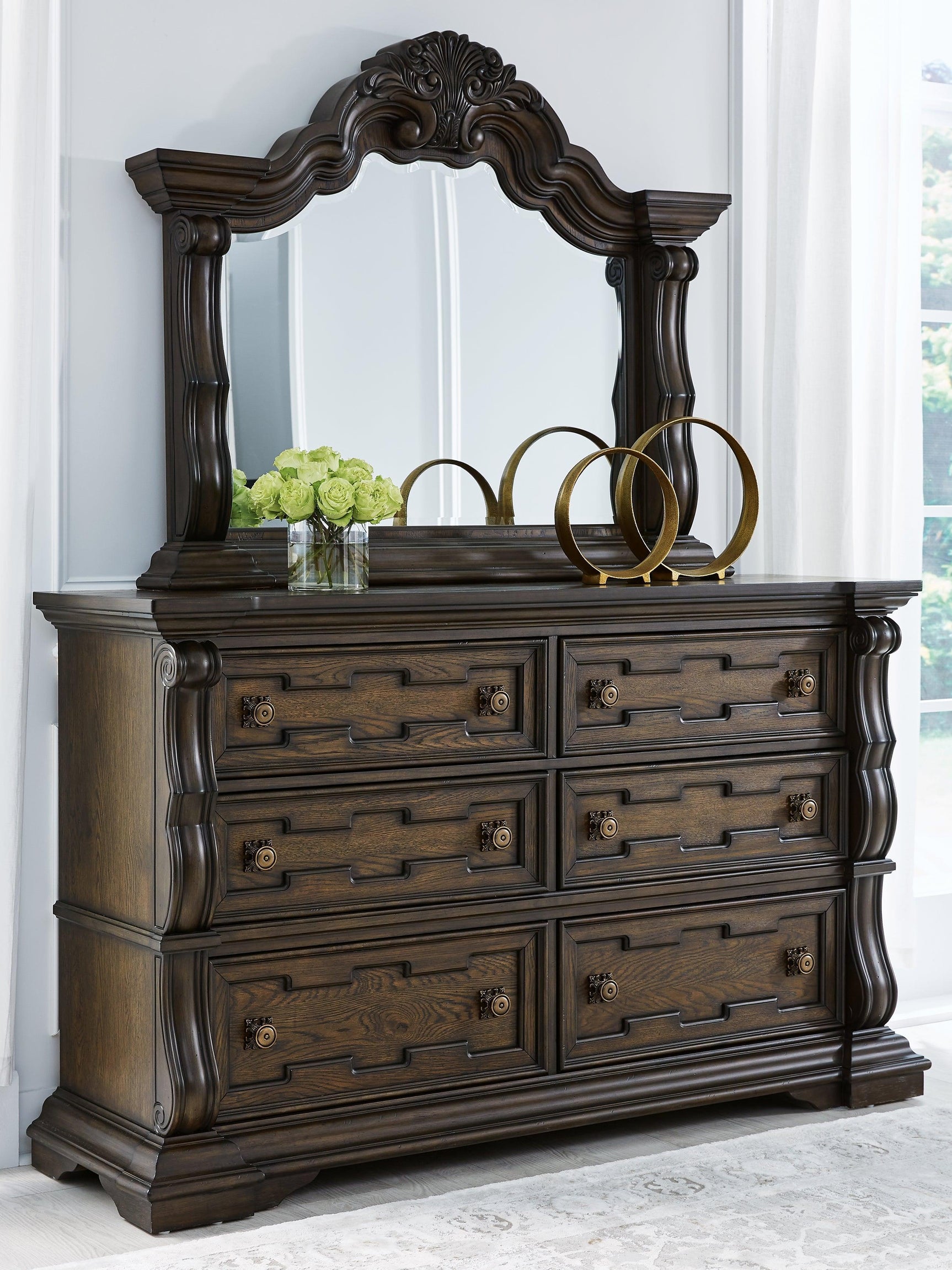 Maylee Dark Brown Dresser And Mirror - Ella Furniture