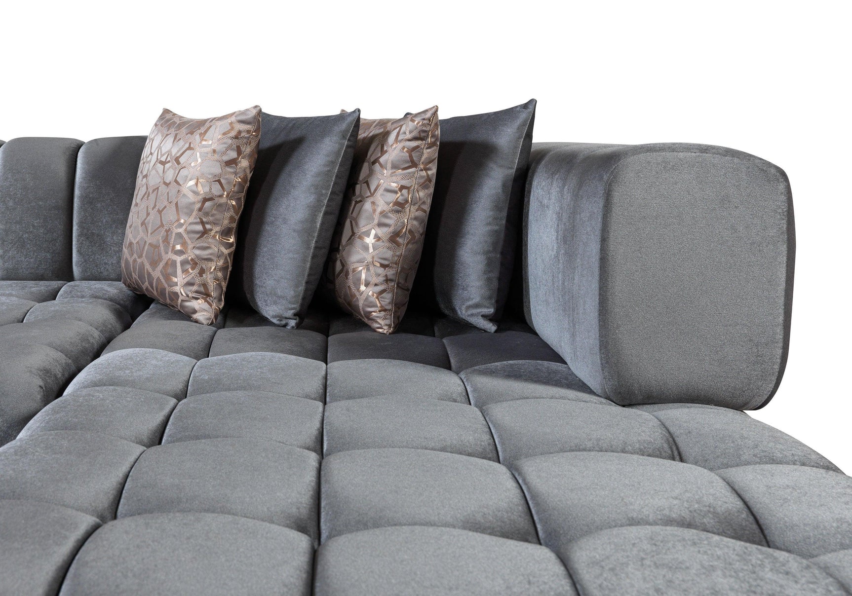 Mia Gray Velvet Double Chaise Sectional - Ella Furniture