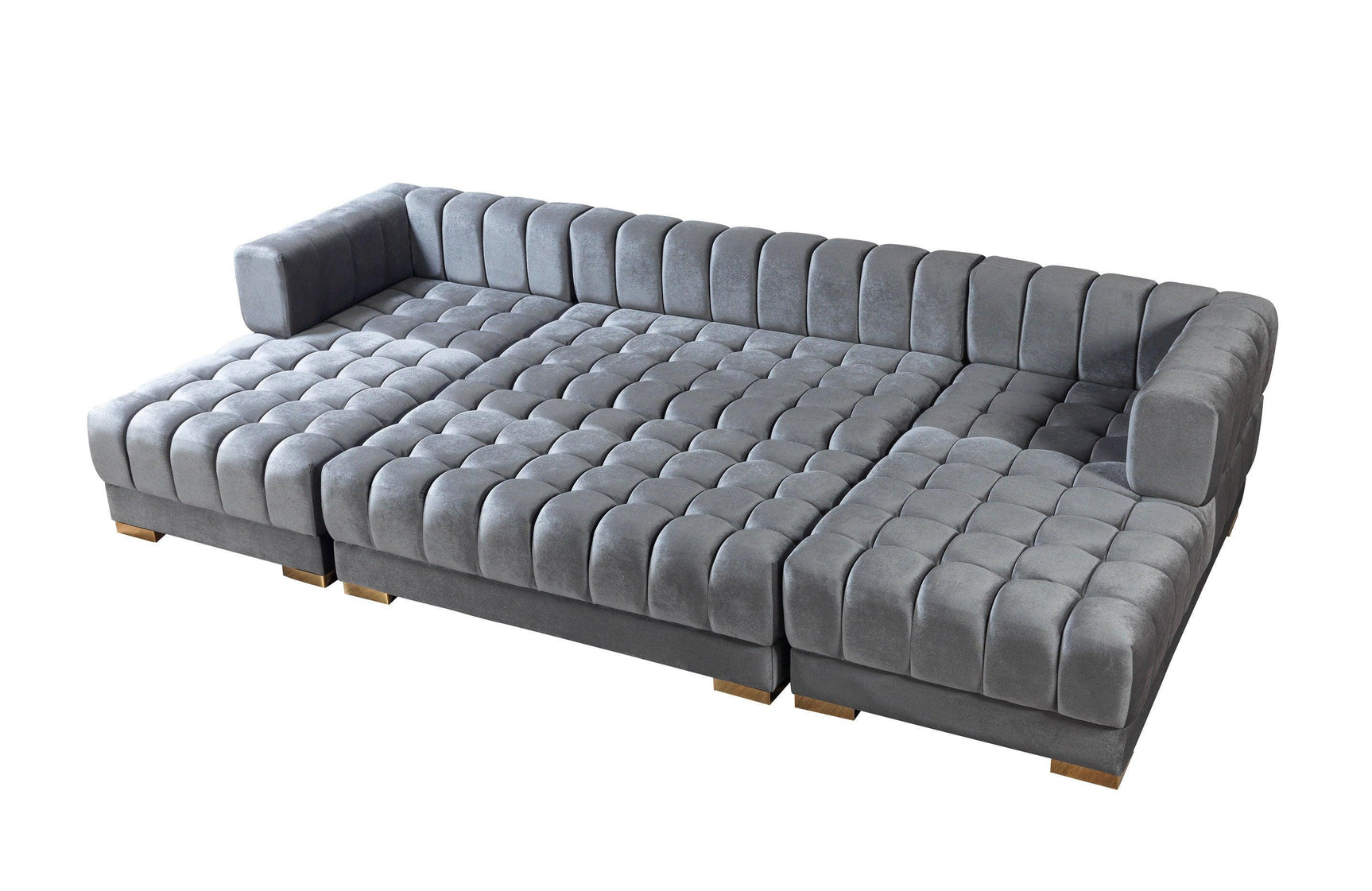 Mia Gray Velvet Double Chaise Sectional - Ella Furniture