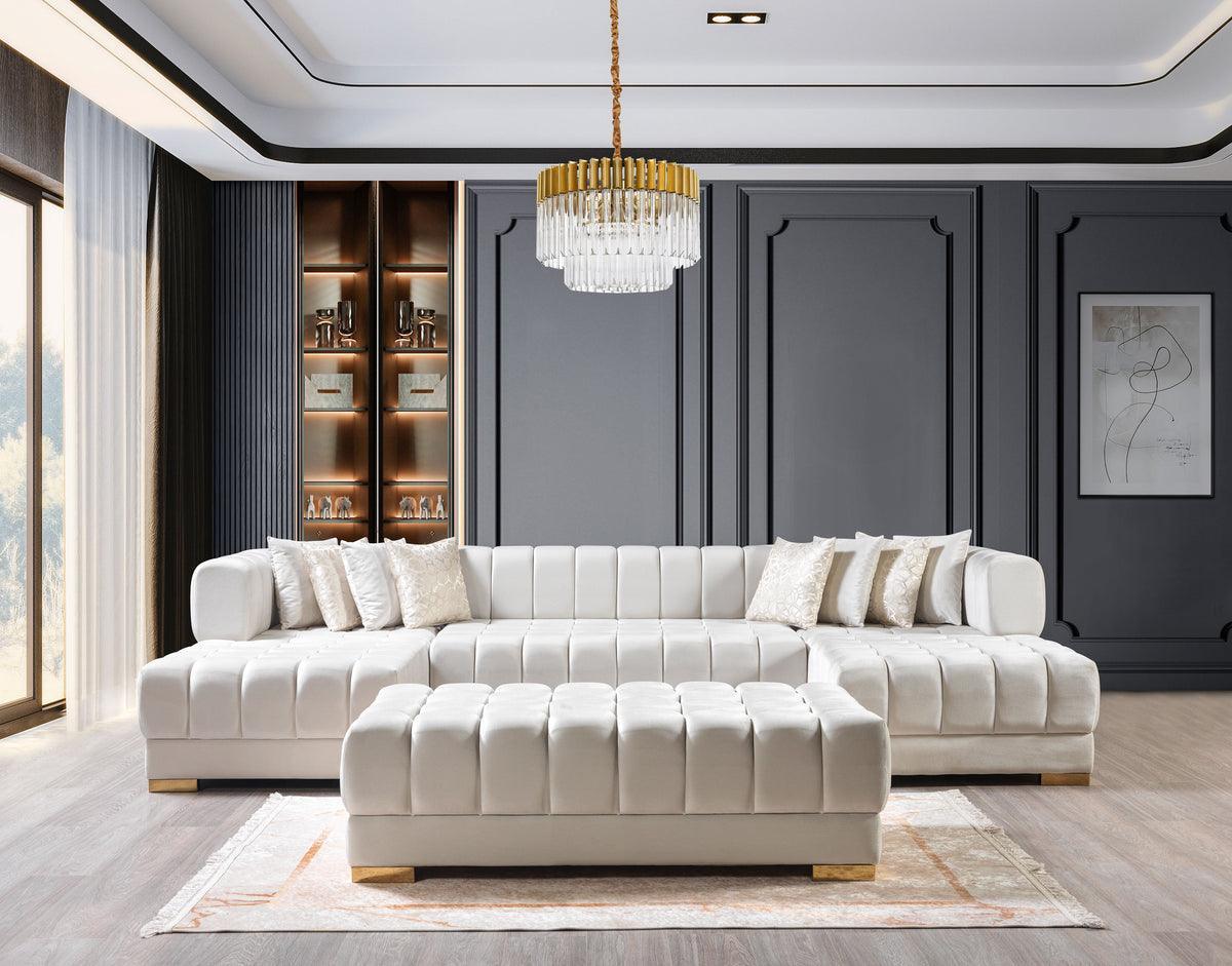 Mia Ivory Velvet Double Chaise Sectional - Ella Furniture
