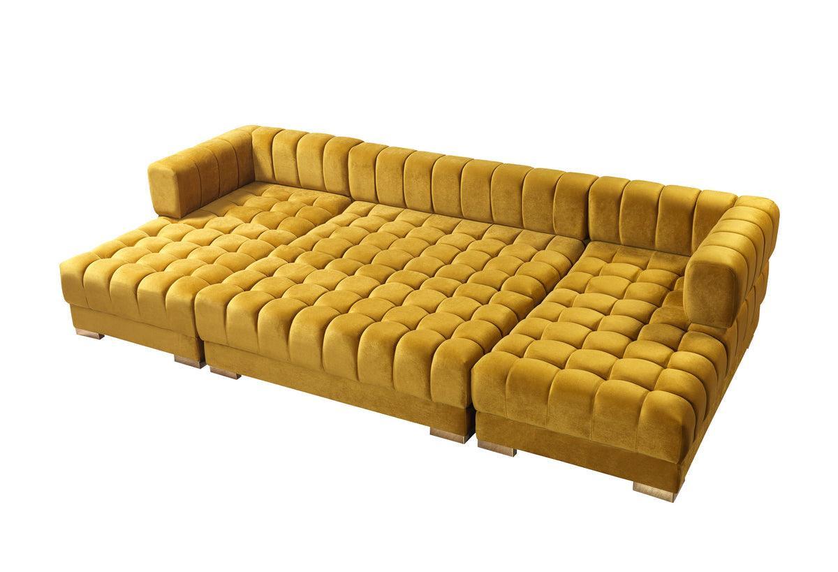 Mia Mustard Velvet Double Chaise Sectional - Ella Furniture