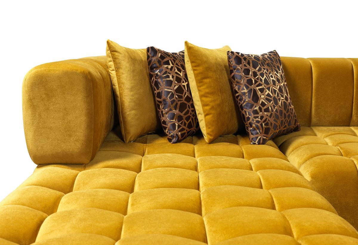 Mia Mustard Velvet Double Chaise Sectional - Ella Furniture
