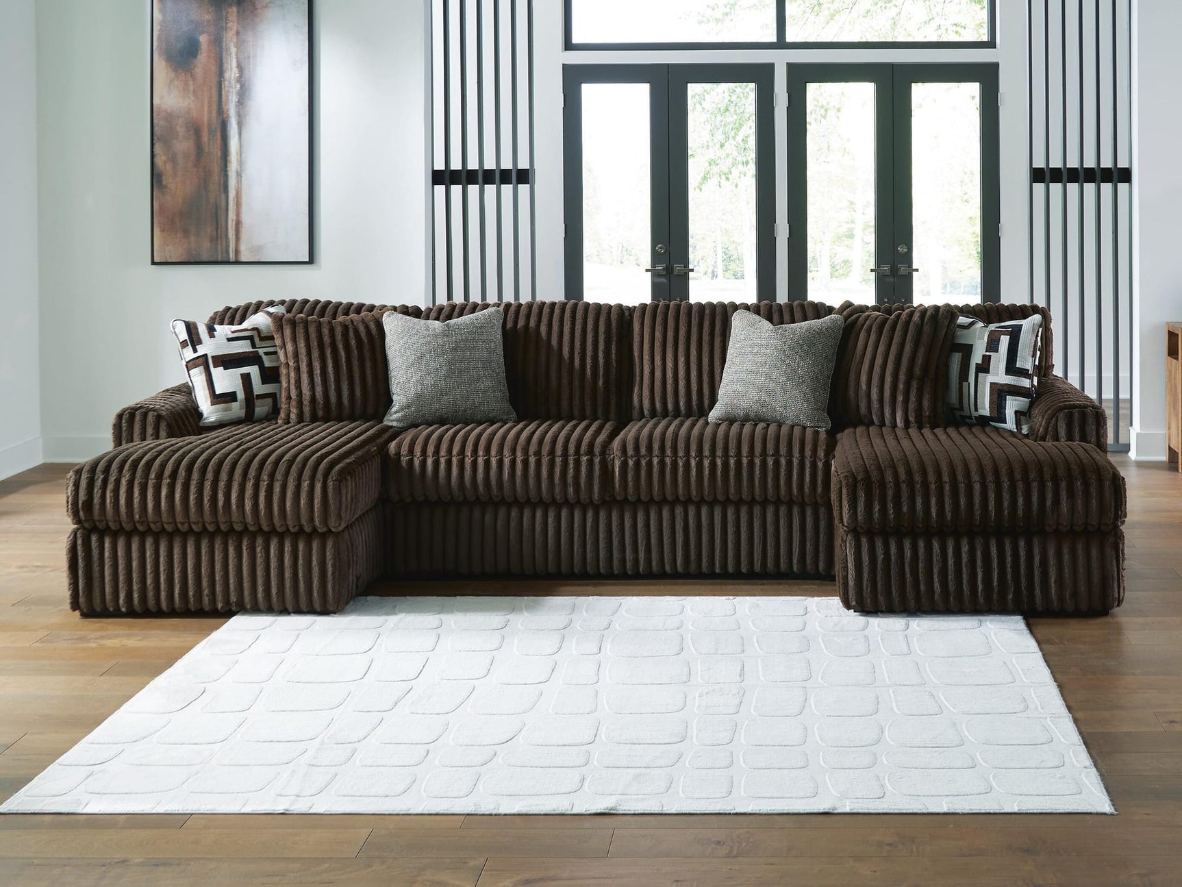 Midnight-Madness Chocolate Velvet 3-Piece Sectional with Chaise from Ella Furniture