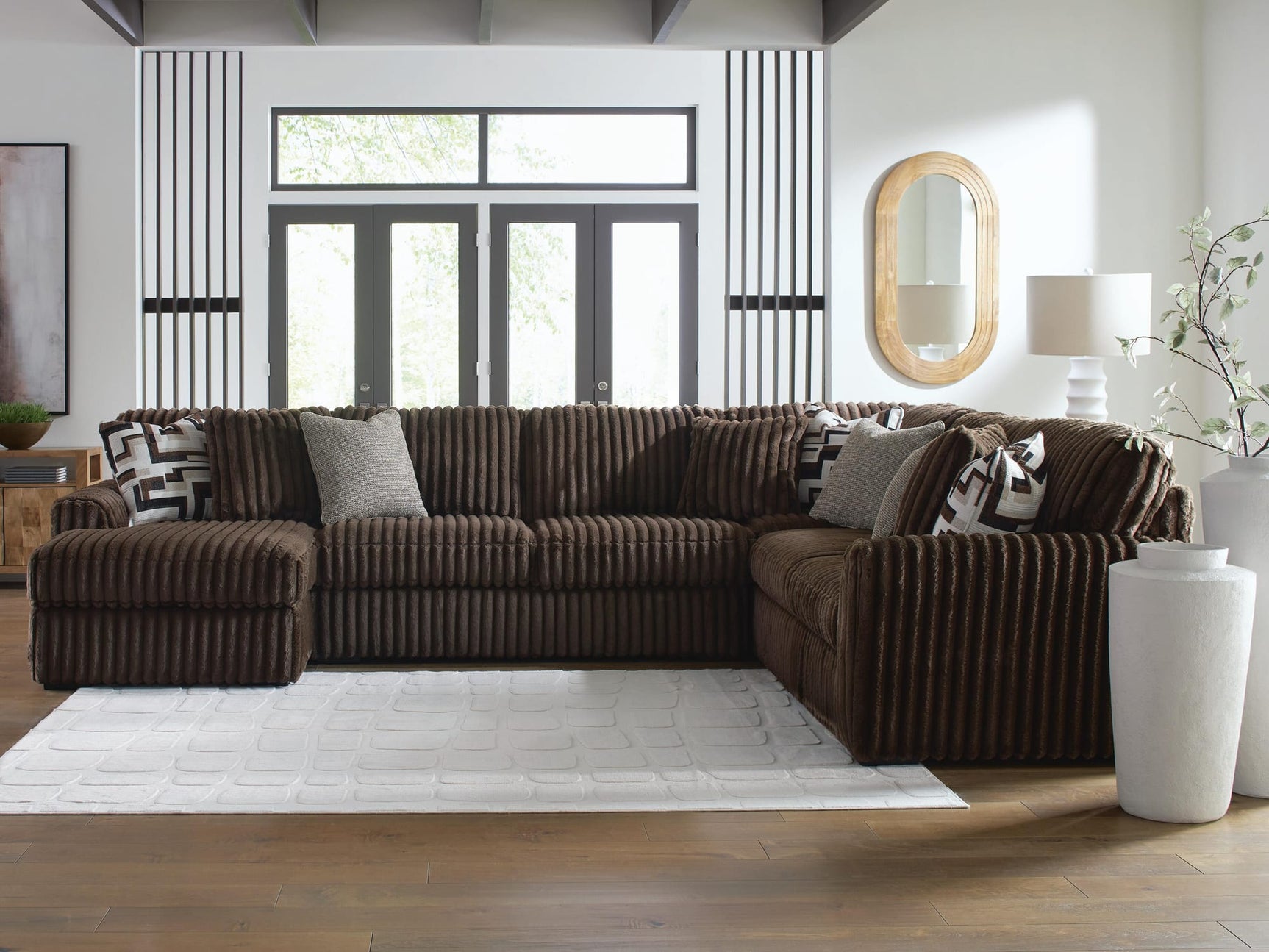 Midnight-Madness Chocolate Velvet 4-Piece Sectional with Chaise from Ella Furniture