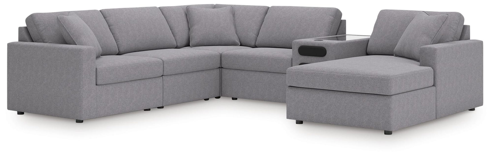 Modmax Granite Performance Fabric,Next-Gen Nuvella™ 6-Piece Sectional with Audio System and Chaise from Ella Furniture
