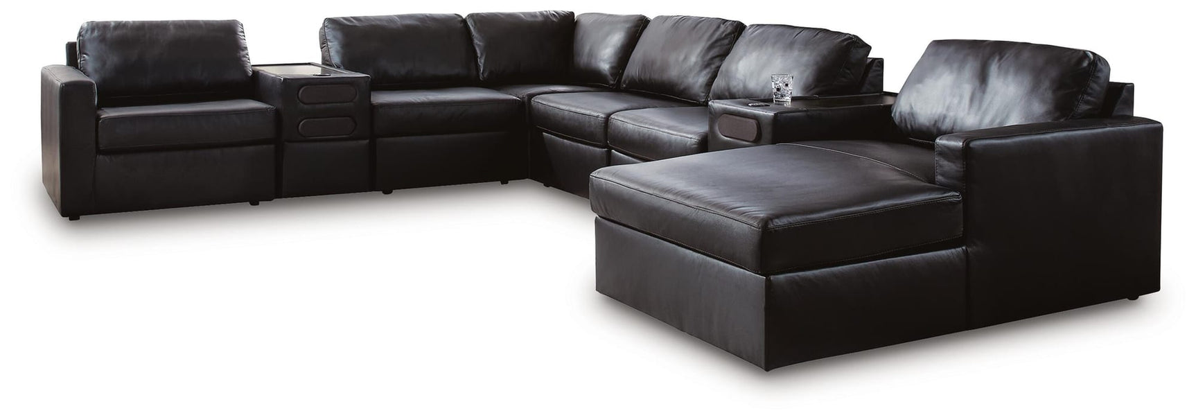 Modmax II Black Leather 8-Piece Sectional with Chaise and Audio Consoles view 3