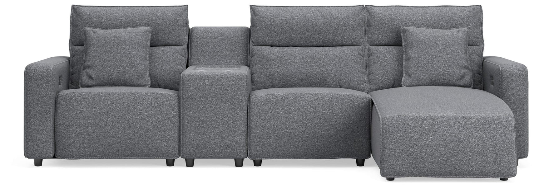Modmax II Salt and Pepper Next-Gen Nuvella™ 4-Piece Reclining Sectional with Chaise and Console from Ella Furniture