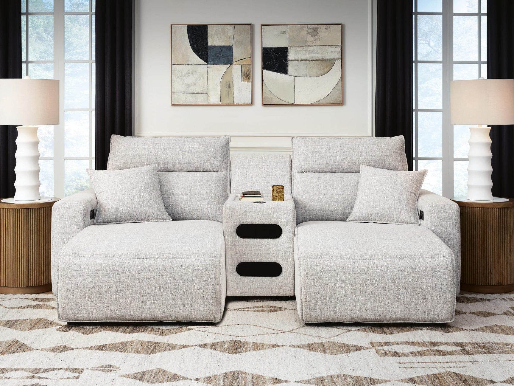 Modmax II Stone 3-Piece Power Reclining Sectional with Chaise and Audio Console from Ella Furniture