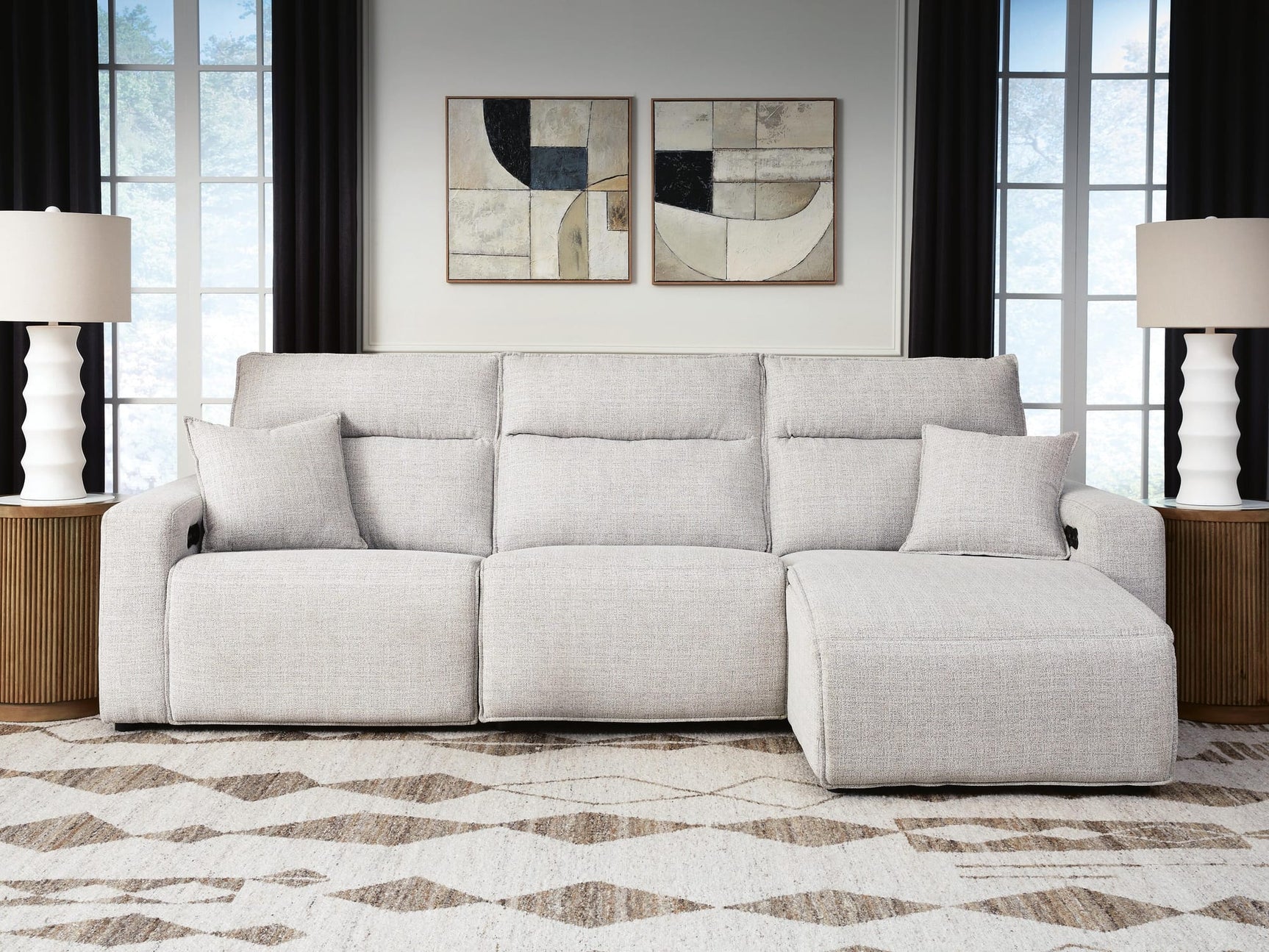 Modmax II Stone 3-Piece Reclining Sofa Chaise from Ella Furniture