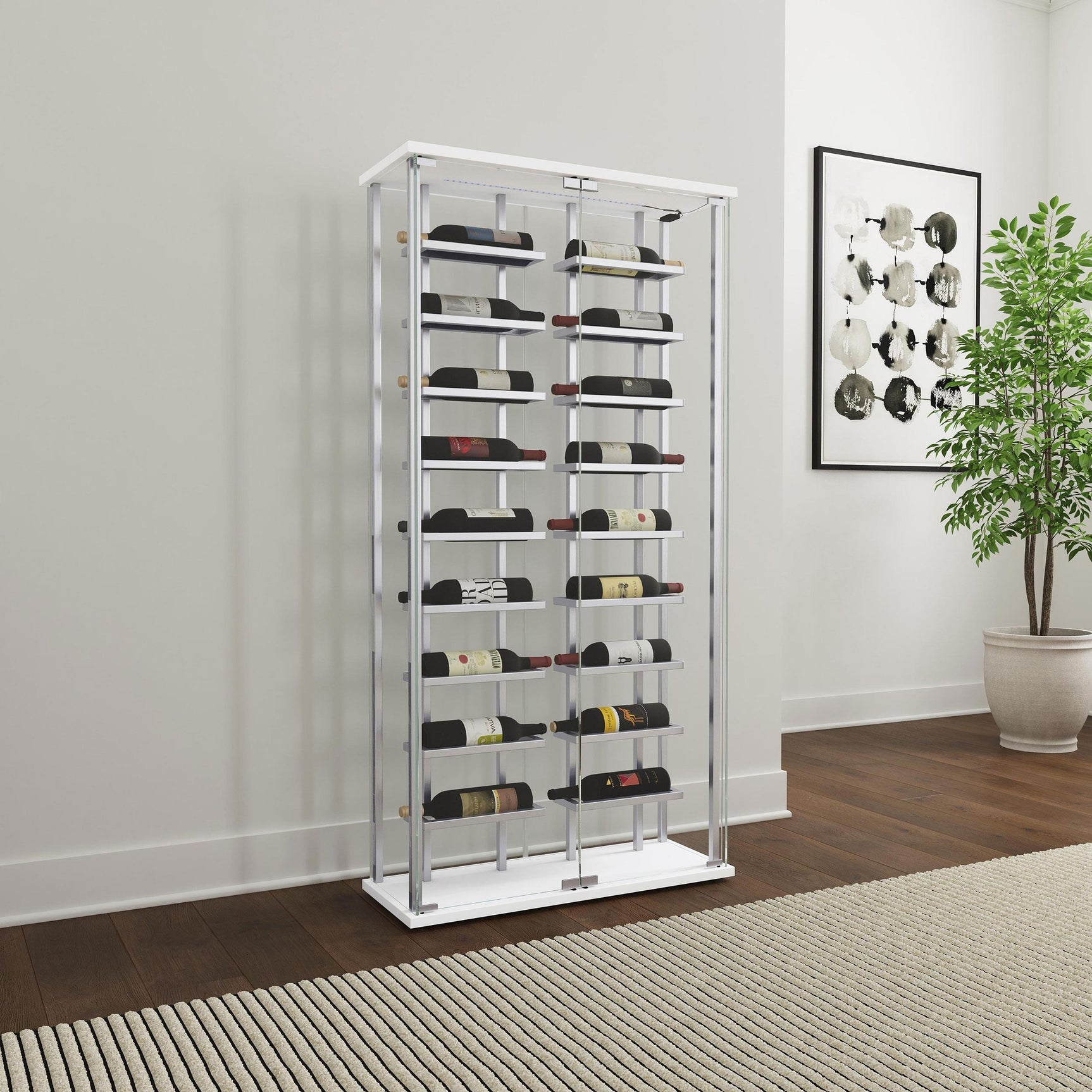 Montara Tempered Glass Wine Storage LED Curio Cabinet Chrome 182037 - Ella Furniture