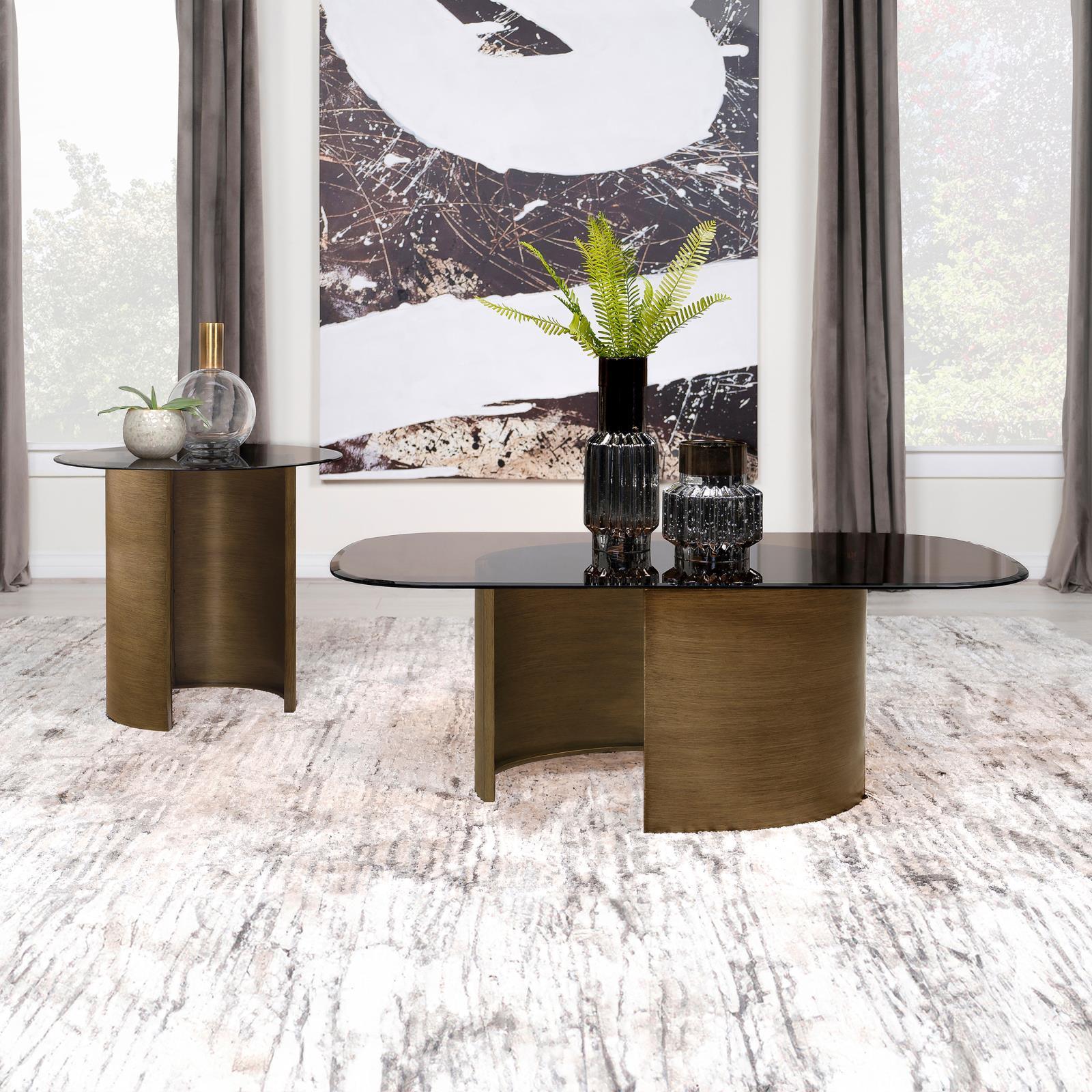 Morena Round End Table With Tawny Tempered Glass Top Brushed Bronze 721597 - Ella Furniture